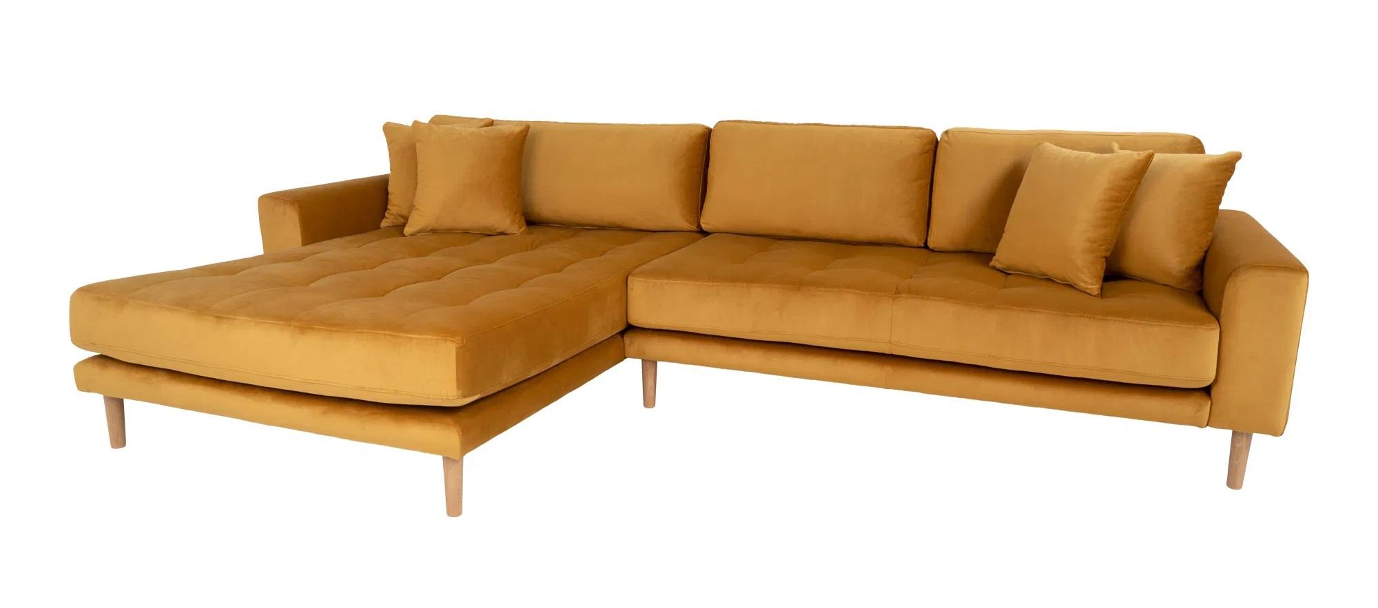 Product photograph of Datto Mustard Fabric Left Hand Facing Lounge Sofa With Natural Legs from Choice Furniture Superstore.