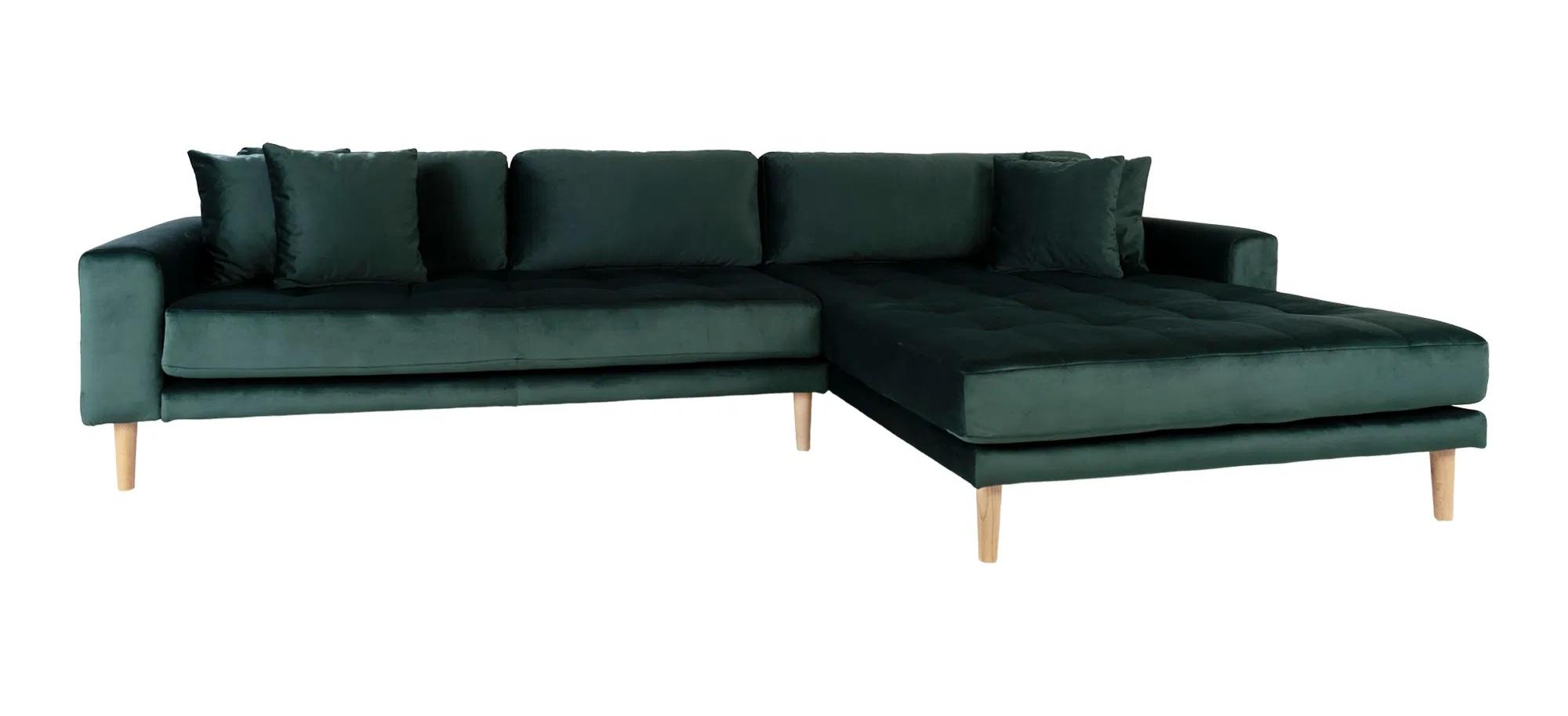 Product photograph of Datto Dark Green Fabric Right Hand Facing Lounge Sofa With Natural Legs from Choice Furniture Superstore.