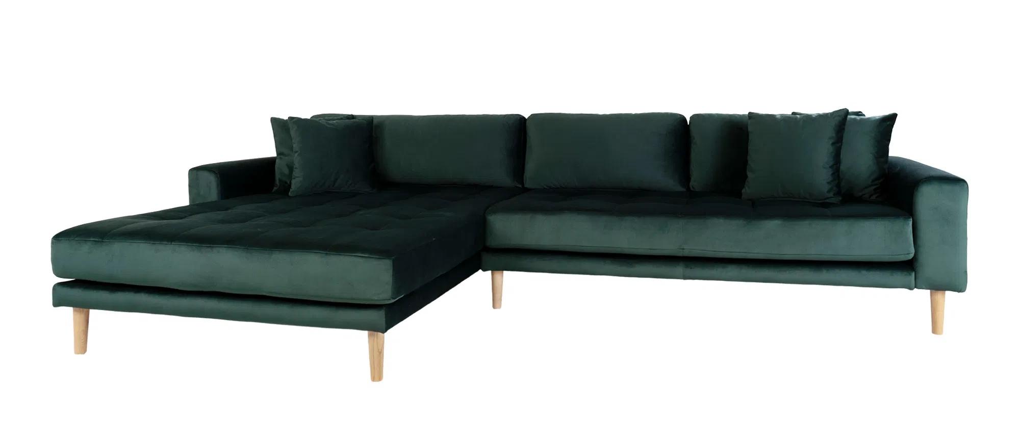 Product photograph of Datto Dark Green Left Hand Facing Lounge Sofa With Natural Legs from Choice Furniture Superstore.