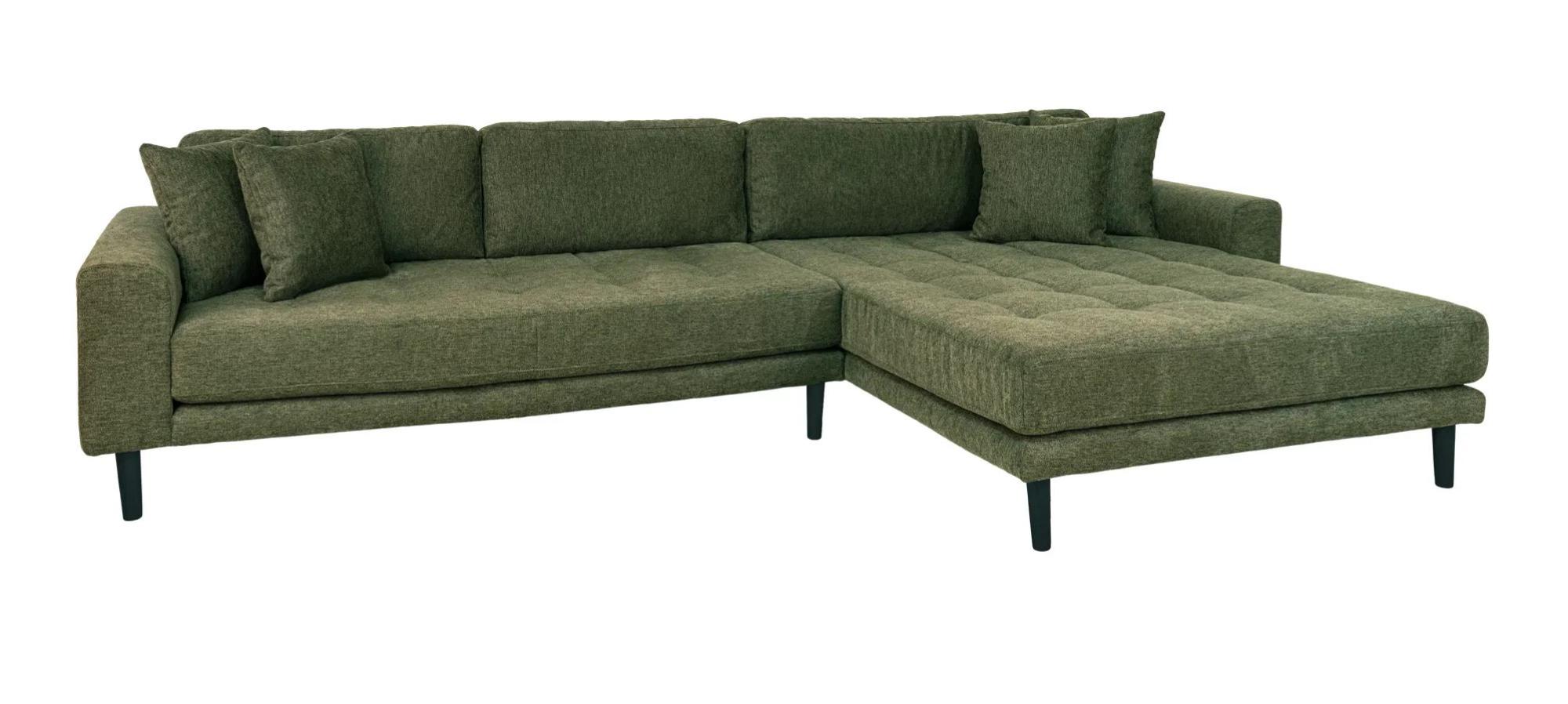 Product photograph of Datto Olive Green Fabric Fabric Right Hand Facing Lounge Sofa With Black Legs from Choice Furniture Superstore.