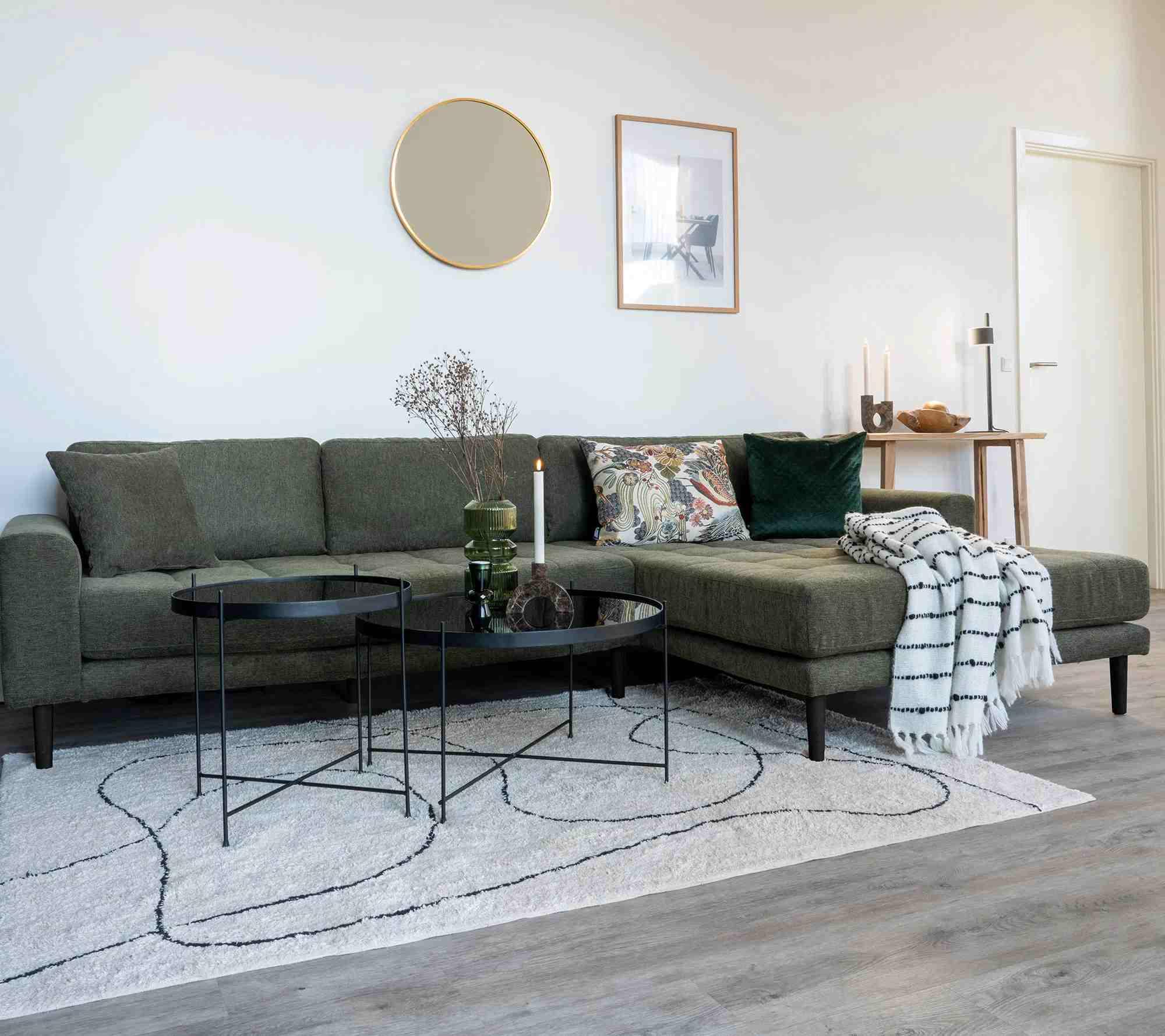 Product photograph of Datto Olive Green Fabric Fabric Right Hand Facing Lounge Sofa With Black Legs from Choice Furniture Superstore.