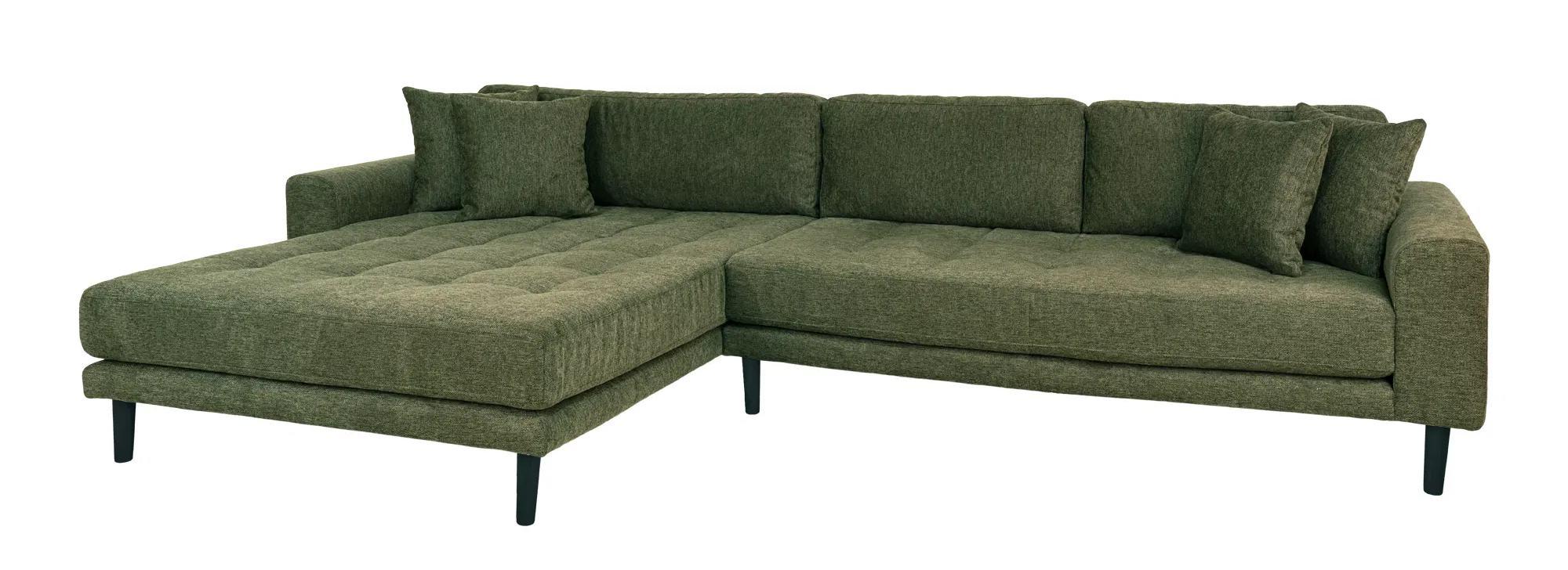 Product photograph of Datto Olive Green Fabric Left Hand Facing Lounge Sofa With Black Legs from Choice Furniture Superstore.