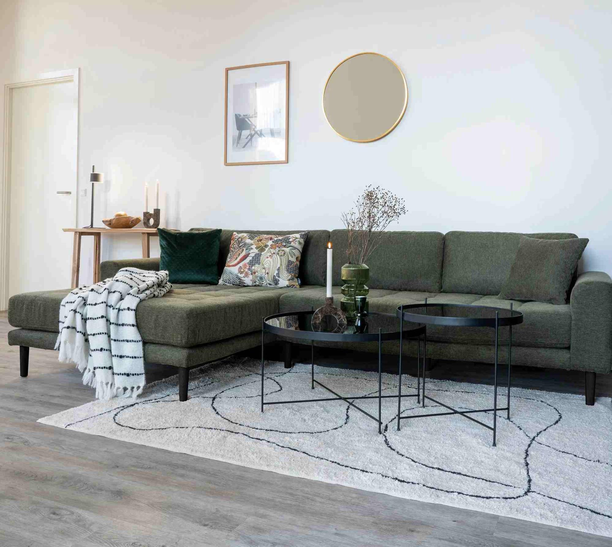 Product photograph of Datto Olive Green Fabric Left Hand Facing Lounge Sofa With Black Legs from Choice Furniture Superstore.