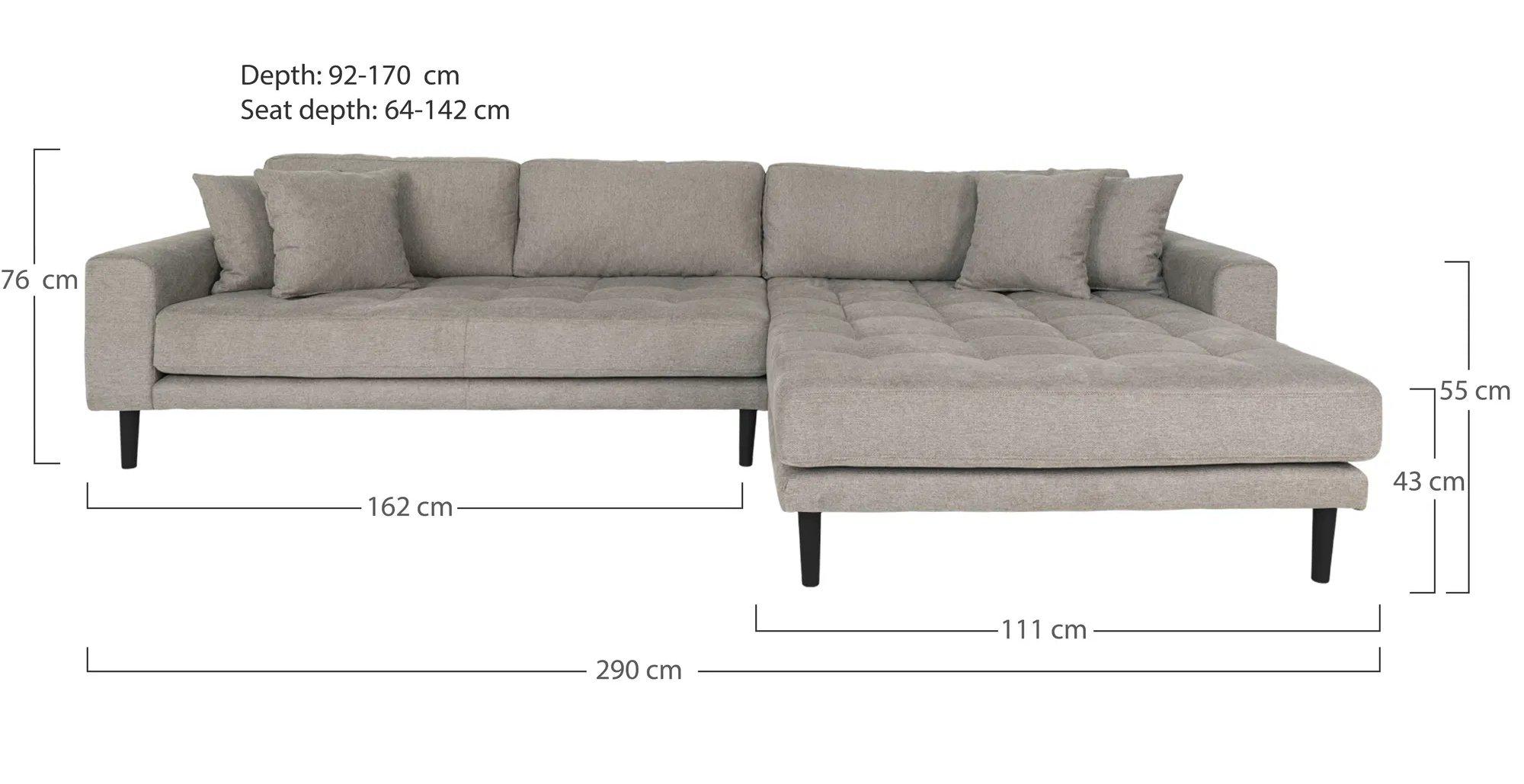 Product photograph of Datto Stone Fabric Right Hand Facing Lounge Sofa With Black Legs from Choice Furniture Superstore.