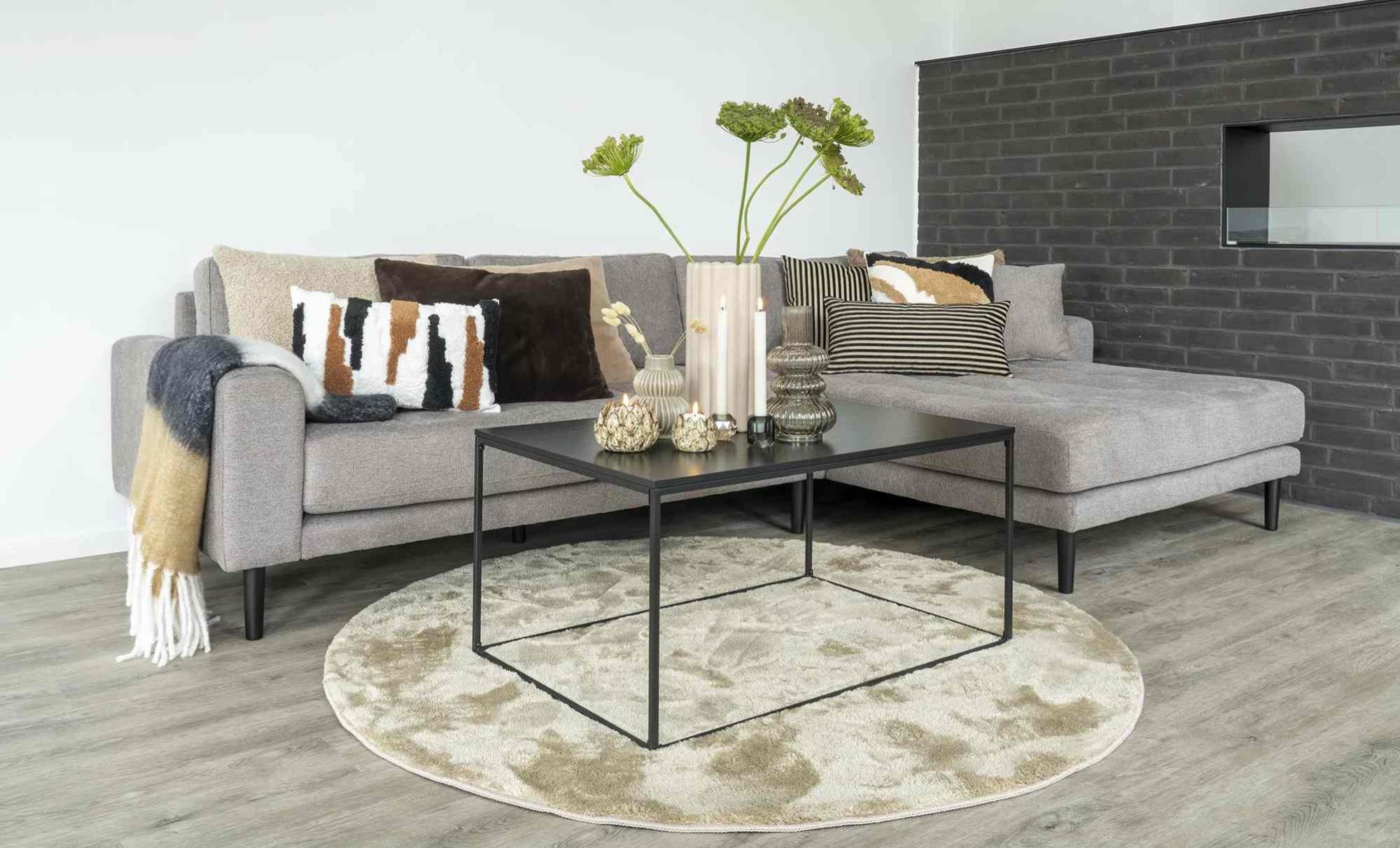 Product photograph of Datto Stone Fabric Right Hand Facing Lounge Sofa With Black Legs from Choice Furniture Superstore.