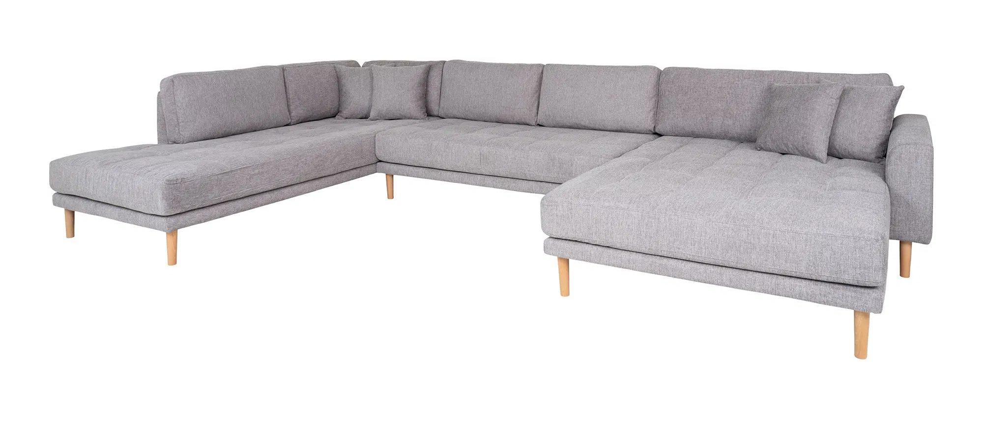 Product photograph of Datto Grey Fabric Right Hand Facing U-sofa Open End With Natural Legs from Choice Furniture Superstore.