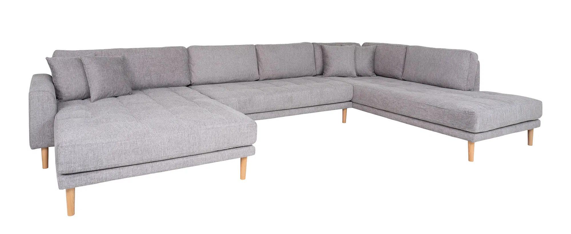 Product photograph of Datto Grey Fabric Left Hand Facing U-sofa Open End With Natural Legs from Choice Furniture Superstore.