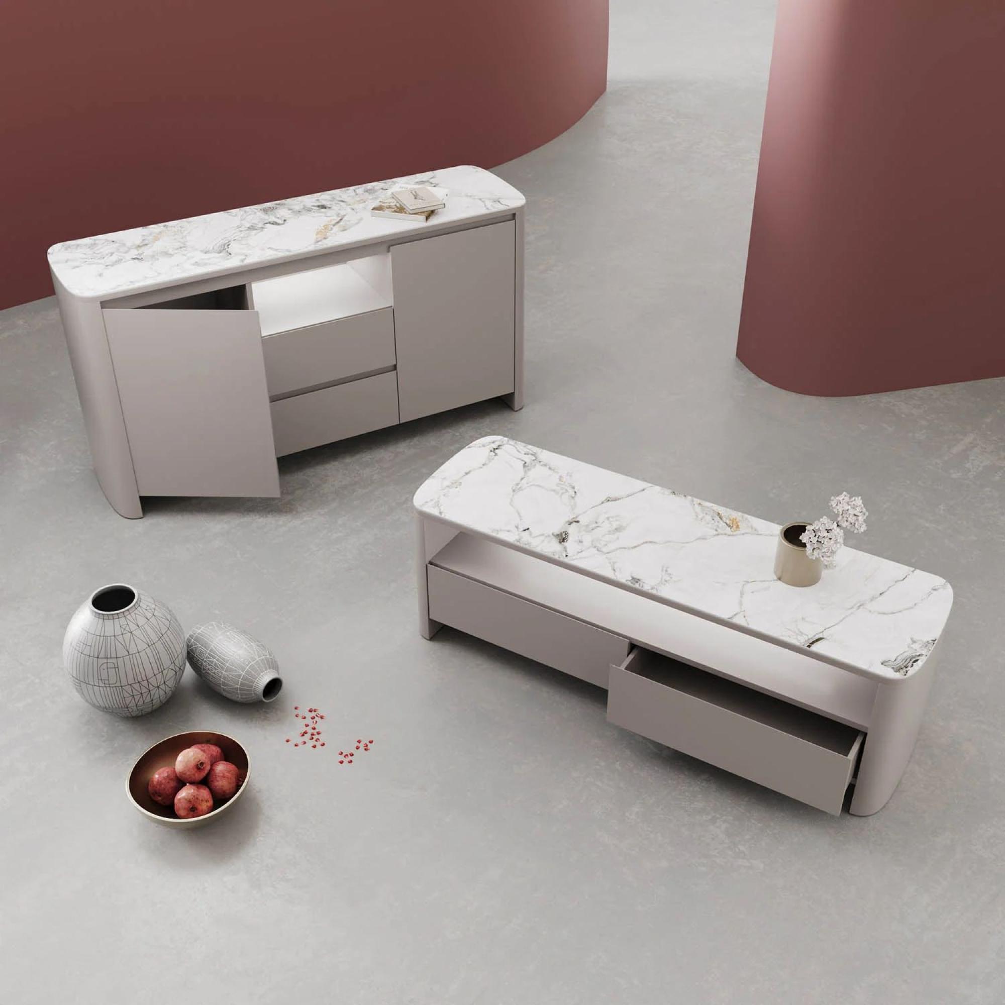 Product photograph of Milano 135cm White And Grey Ceramic Tv Unit from Choice Furniture Superstore.