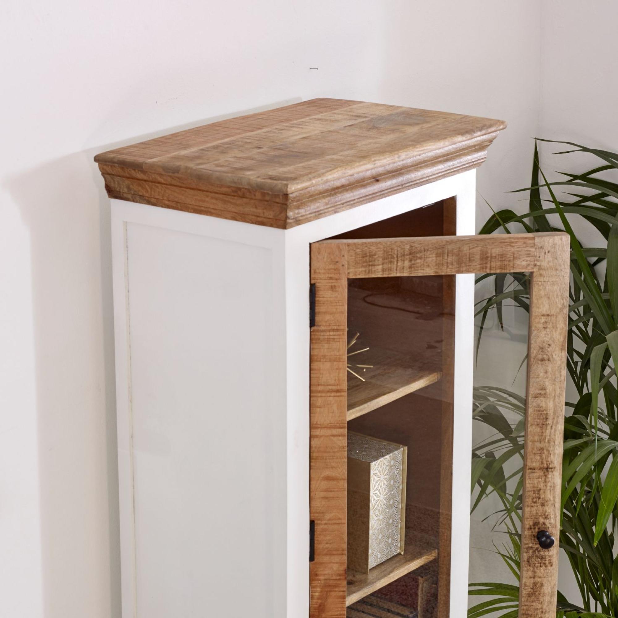 Product photograph of Coastal White And Wood Narrow Display Cabinet from Choice Furniture Superstore.