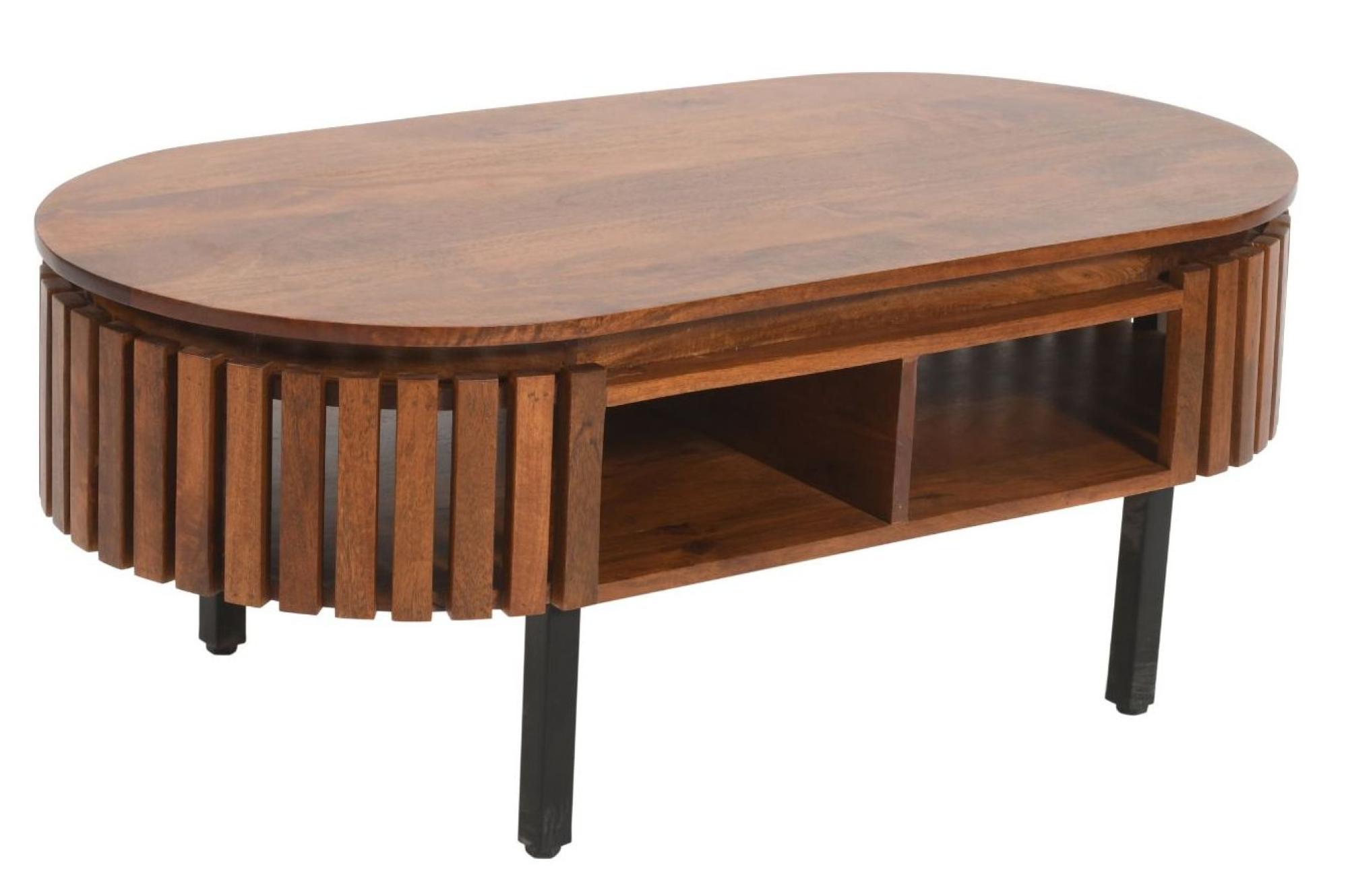 Product photograph of Slatted Mango Wood Oval Coffee Table from Choice Furniture Superstore.