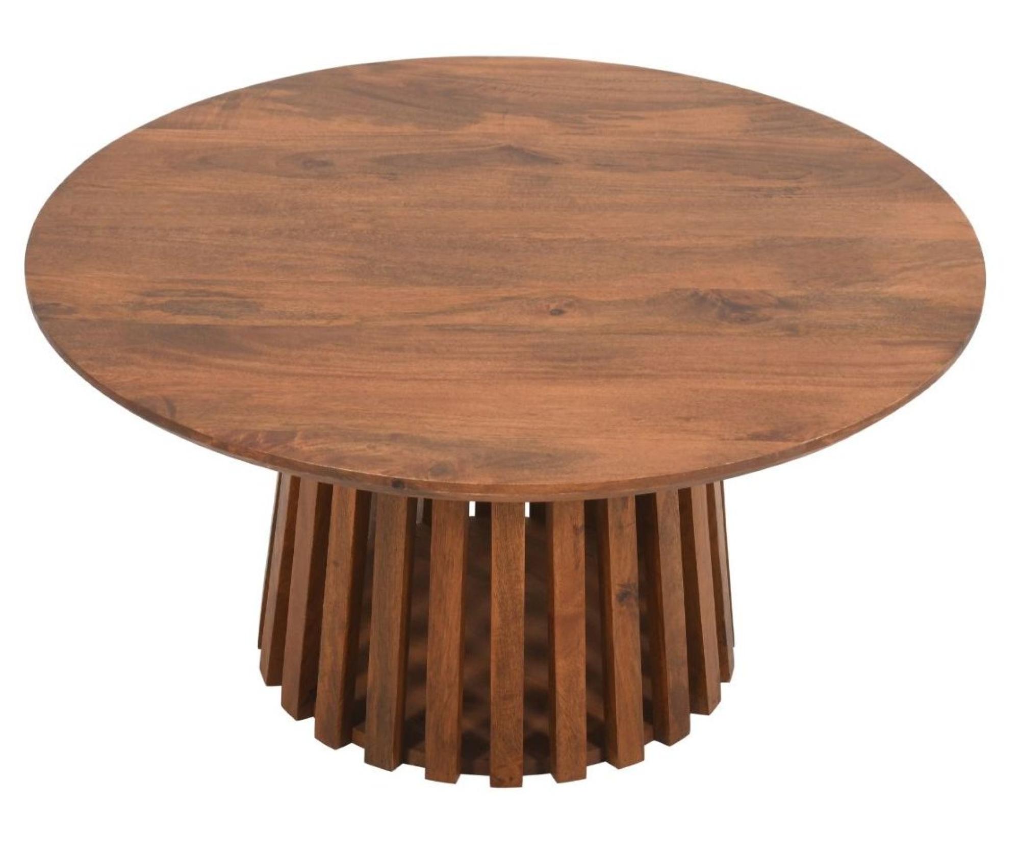 Product photograph of Slatted Mango Wood Round Coffee Table from Choice Furniture Superstore.