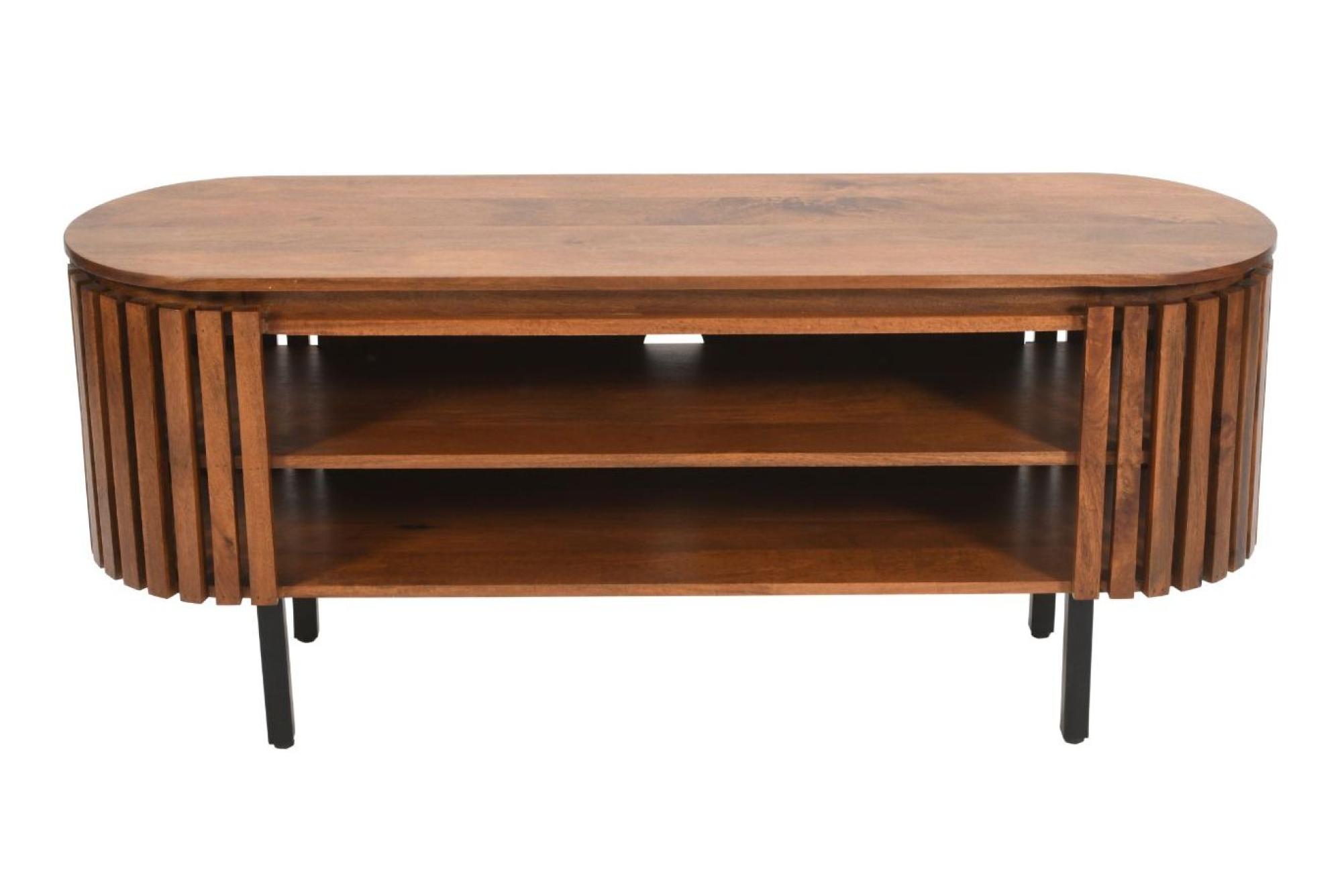Product photograph of Slatted Mango Wood 140cm Oval Tv Unit from Choice Furniture Superstore.
