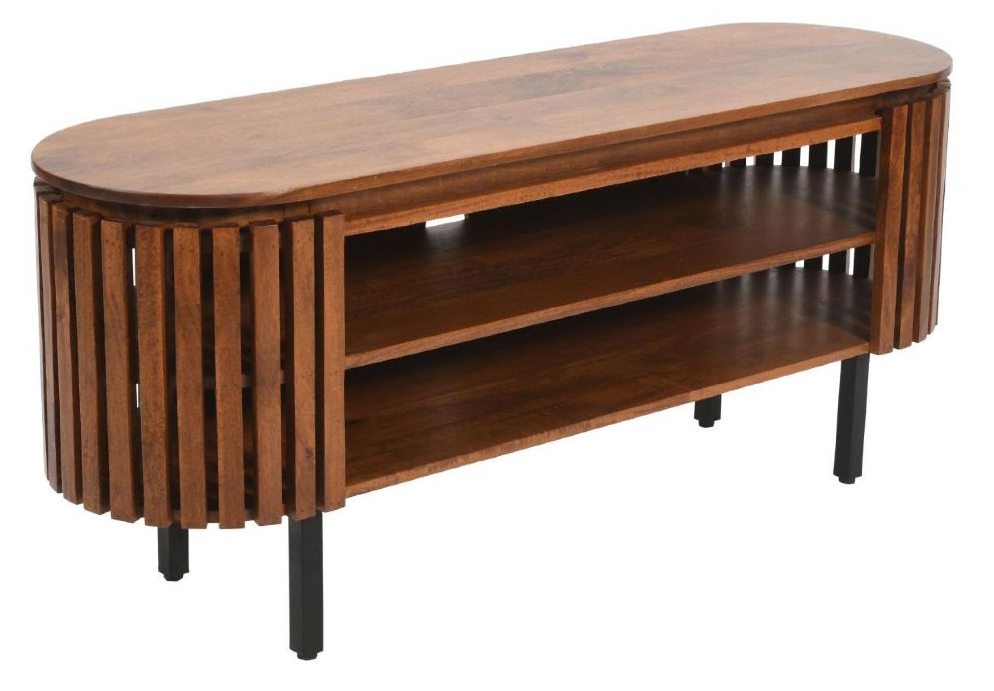Product photograph of Slatted Mango Wood 140cm Oval Tv Unit from Choice Furniture Superstore.