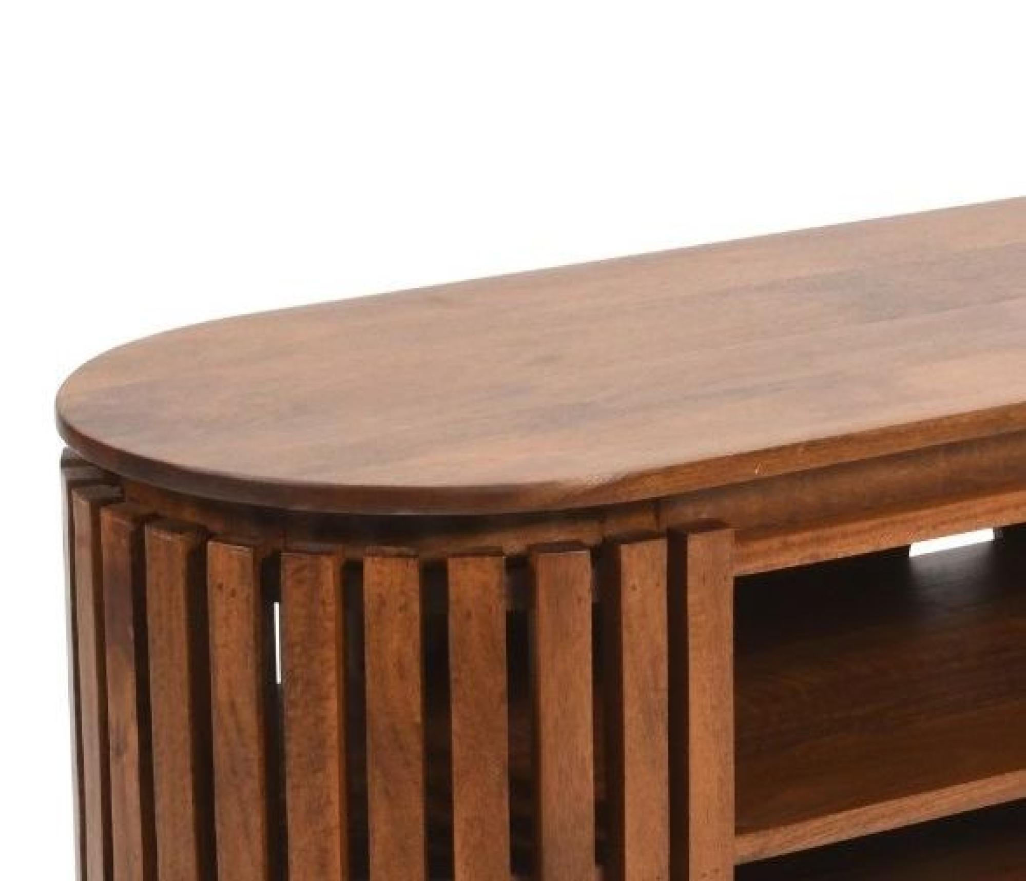 Product photograph of Slatted Mango Wood 140cm Oval Tv Unit from Choice Furniture Superstore.