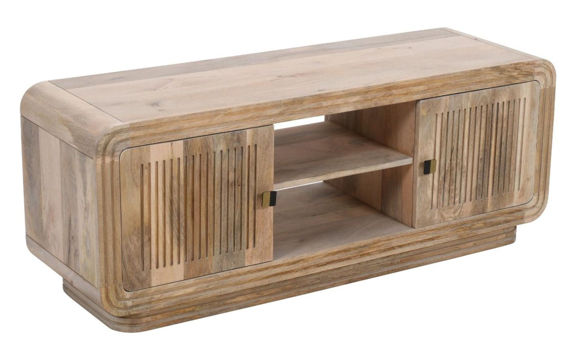 Product photograph of Ribbed Curved Mango Wood 145cm Tv Unit from Choice Furniture Superstore.