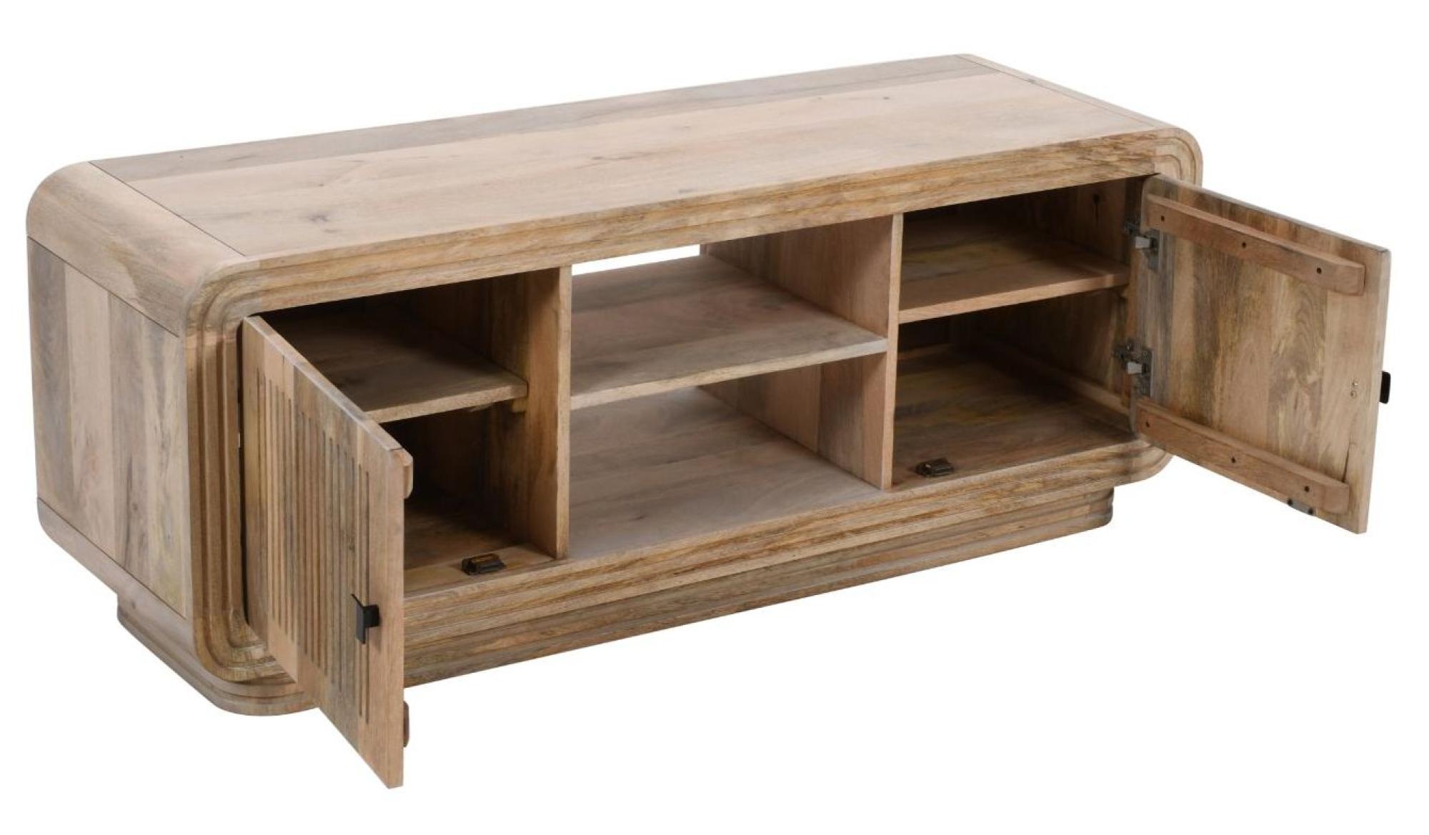 Product photograph of Ribbed Curved Mango Wood 145cm Tv Unit from Choice Furniture Superstore.