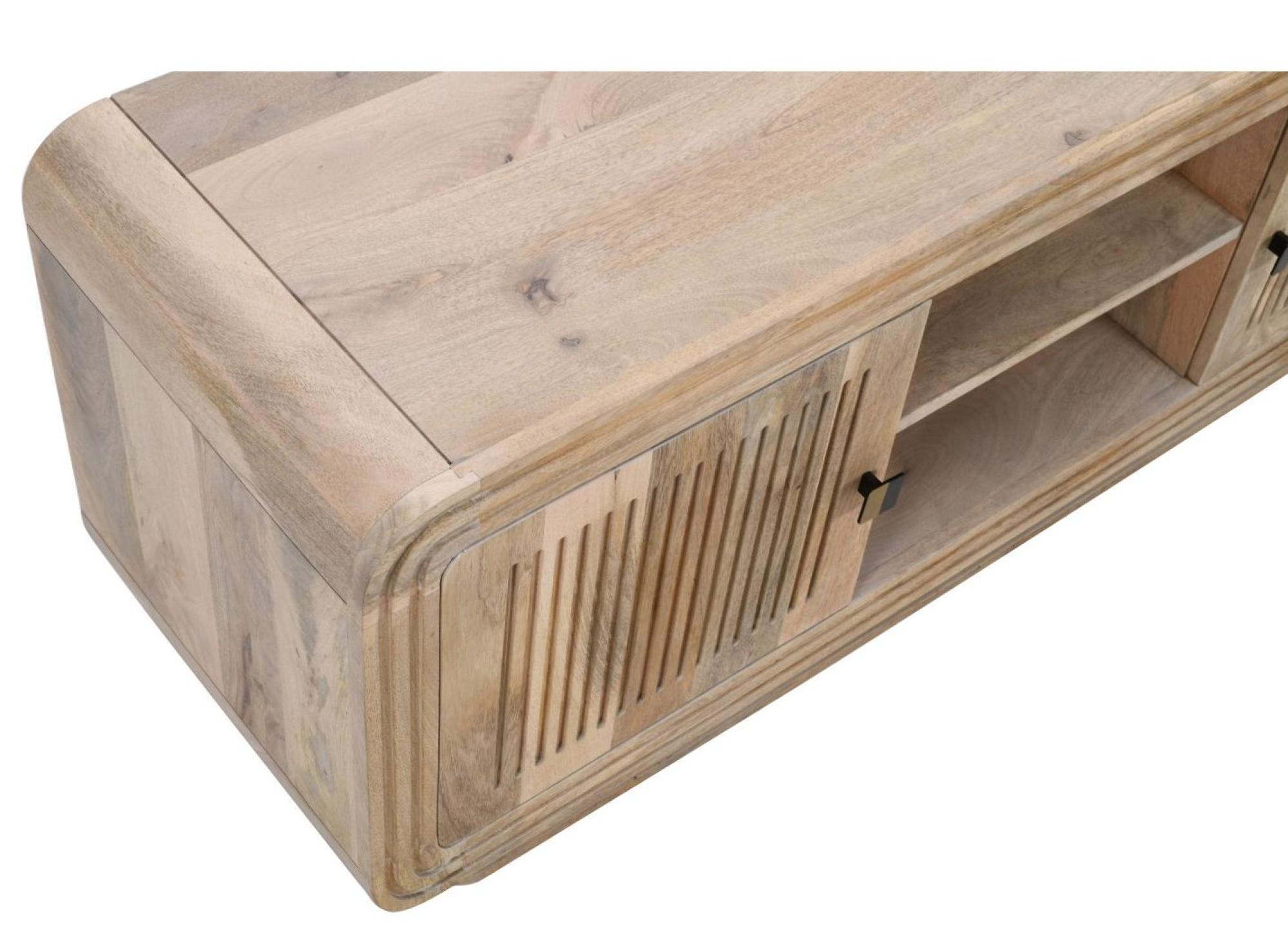 Product photograph of Ribbed Curved Mango Wood 145cm Tv Unit from Choice Furniture Superstore.