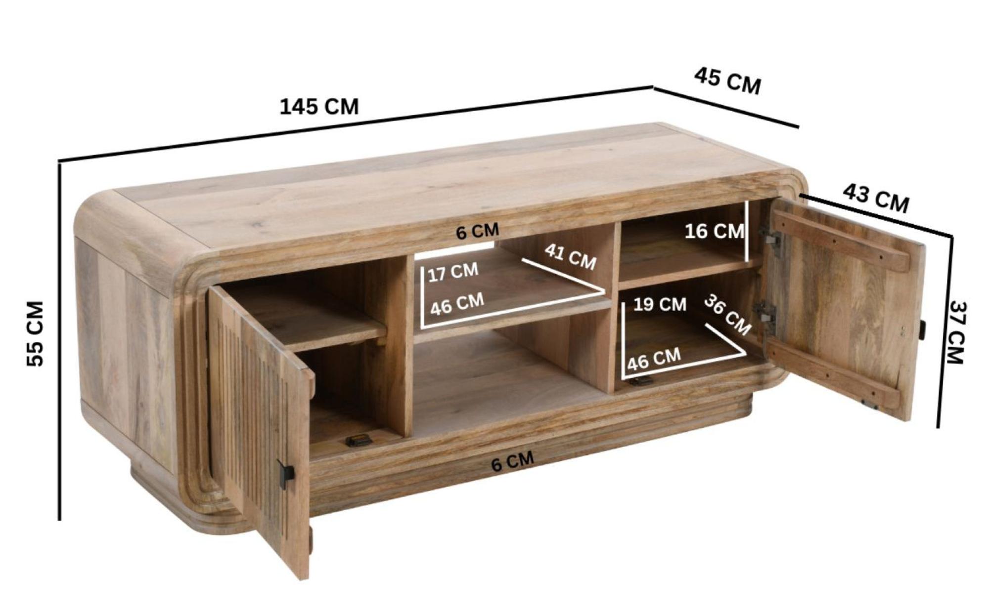 Product photograph of Ribbed Curved Mango Wood 145cm Tv Unit from Choice Furniture Superstore.