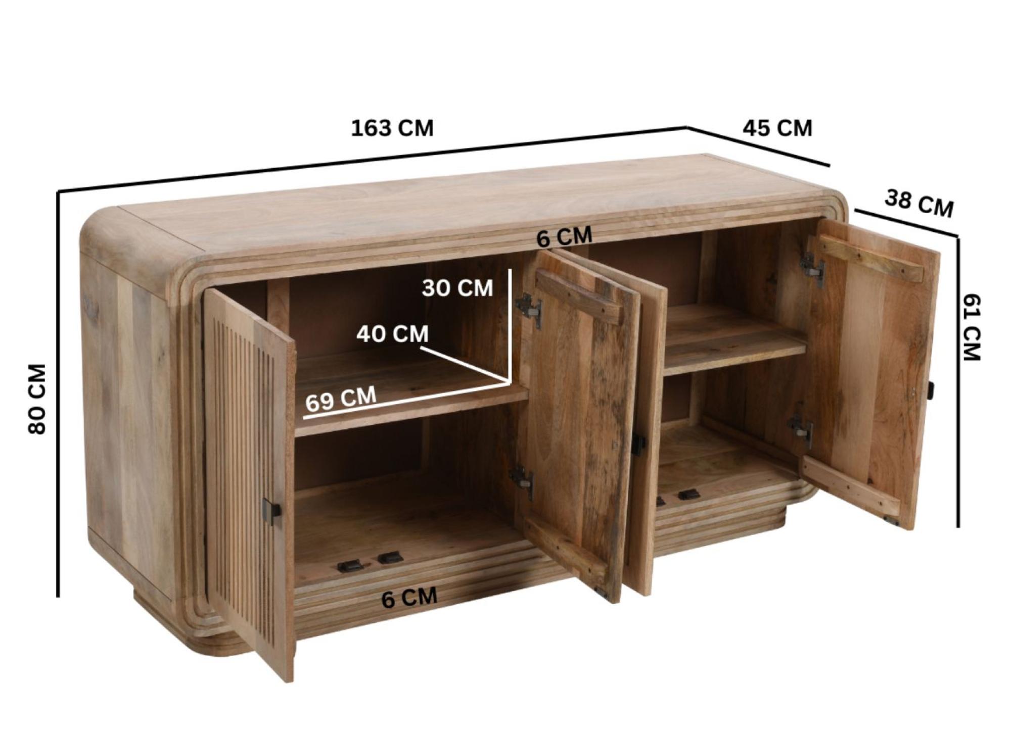 Product photograph of Ribbed Curved Mango Wood Large Sideboard - 4 Doors from Choice Furniture Superstore.