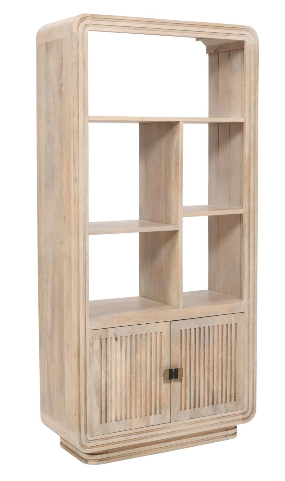Product photograph of Ribbed Curved Mango Wood Bookcase With Cupboard from Choice Furniture Superstore.