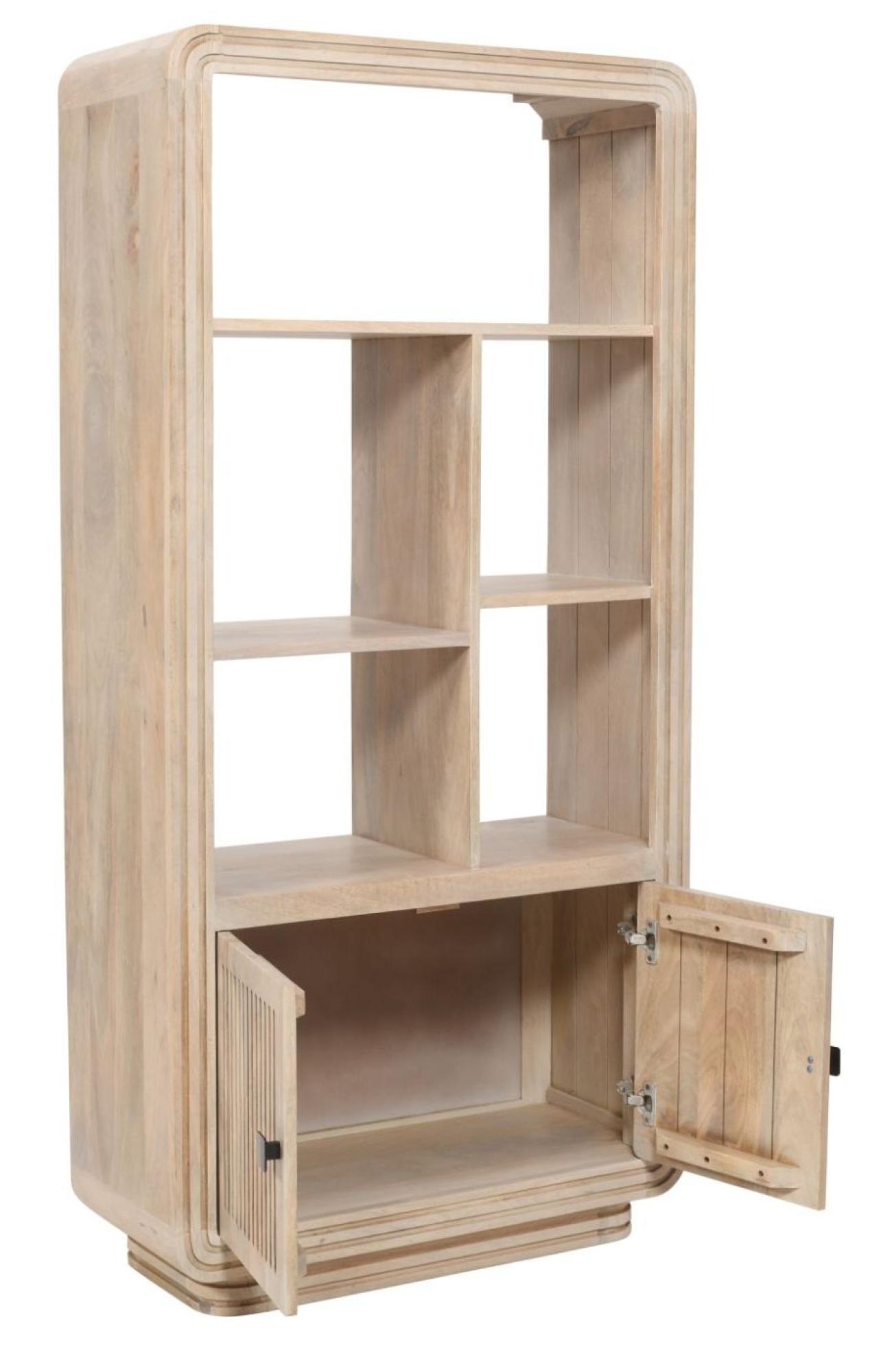 Product photograph of Ribbed Curved Mango Wood Bookcase With Cupboard from Choice Furniture Superstore.