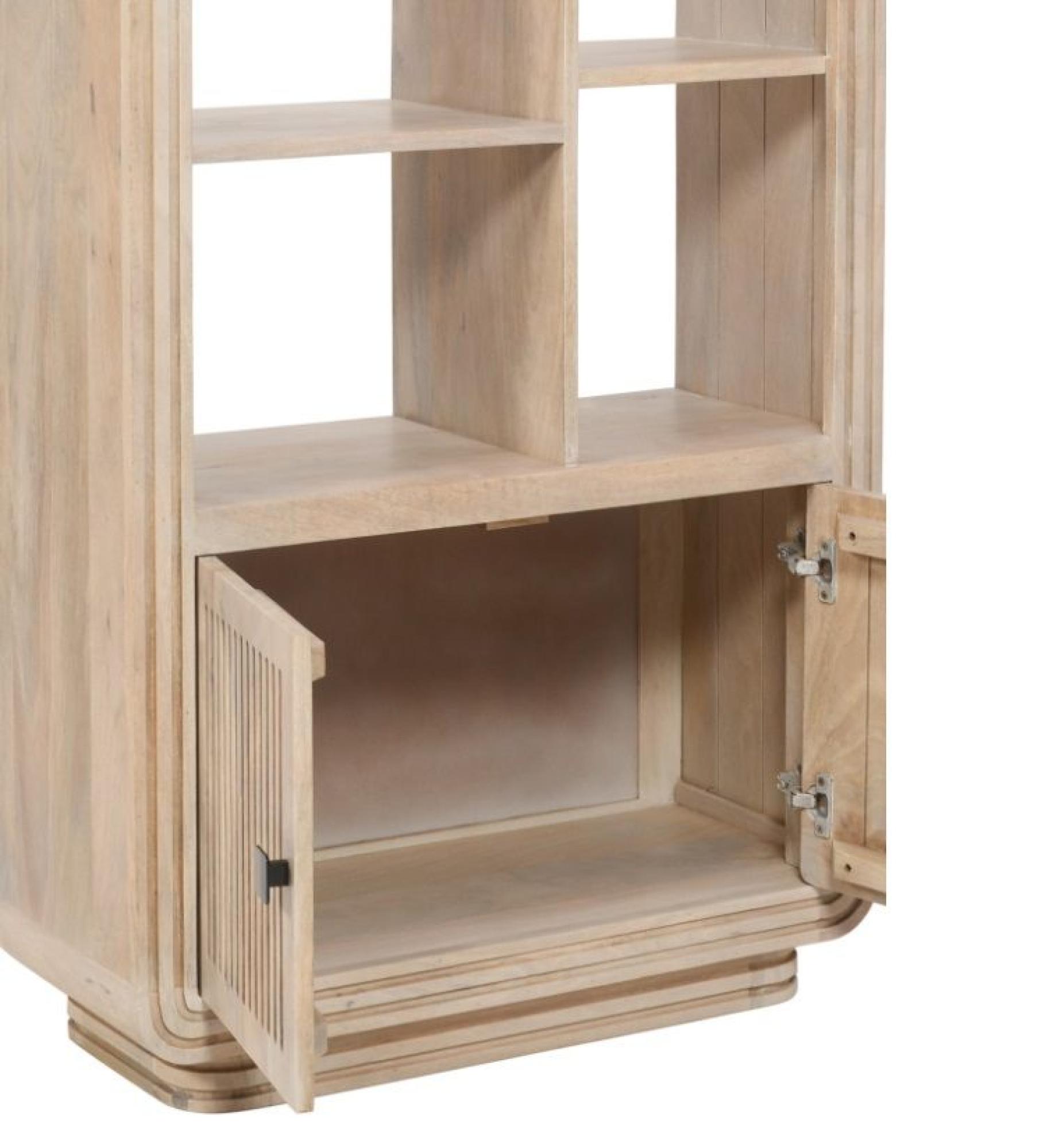 Product photograph of Ribbed Curved Mango Wood Bookcase With Cupboard from Choice Furniture Superstore.