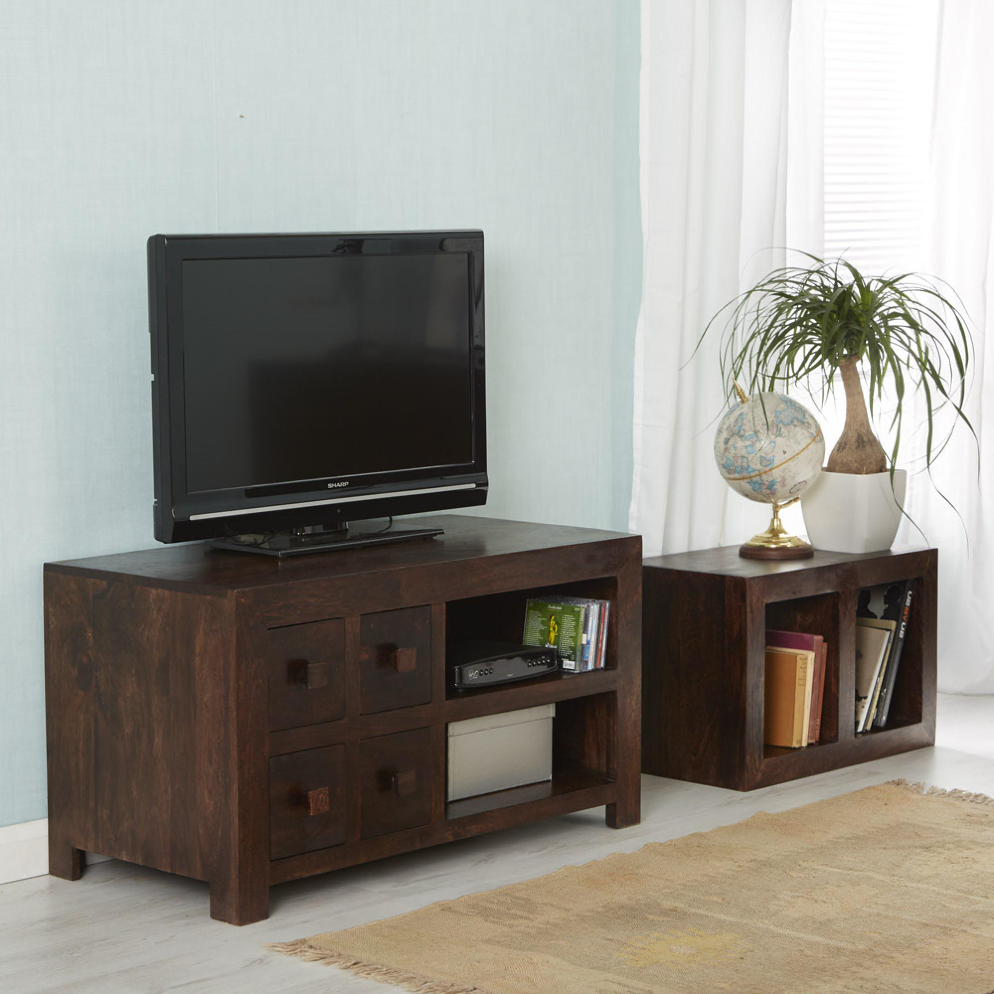 Product photograph of Dakota Dark Mango Wood 2 Hole Cube from Choice Furniture Superstore.