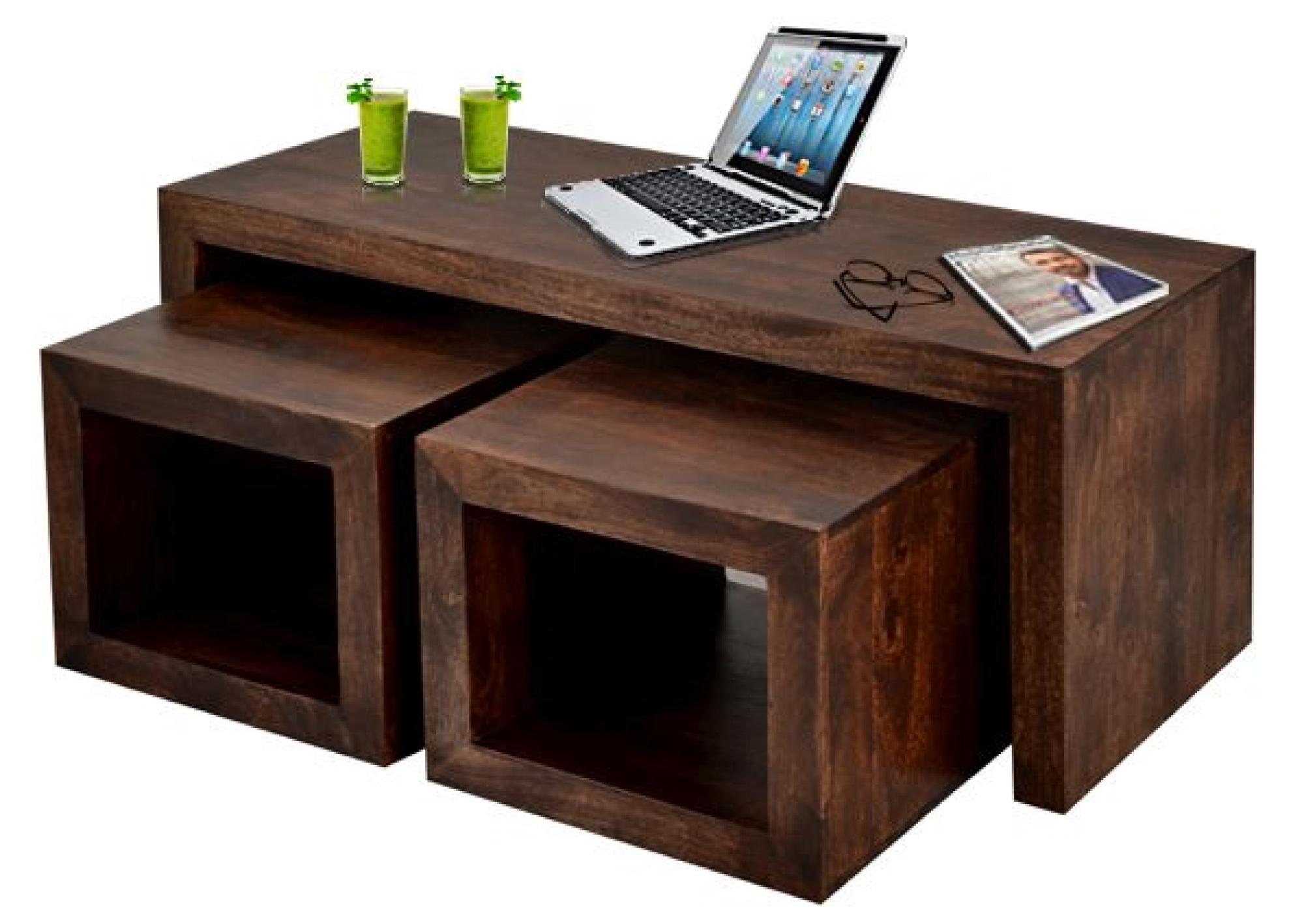 Product photograph of Dakota Dark Mango Wood Cubed 3 Coffee Tables from Choice Furniture Superstore.