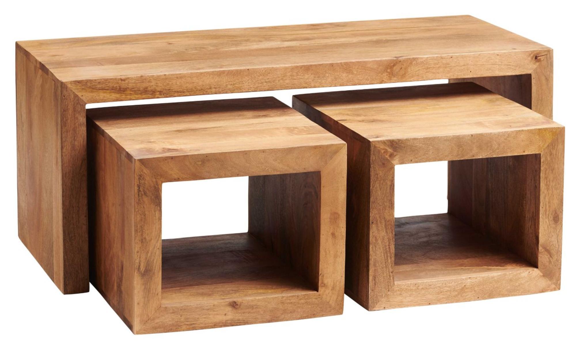 Product photograph of Dakota Light Mango Wood Cubed 3 Coffee Tables from Choice Furniture Superstore.