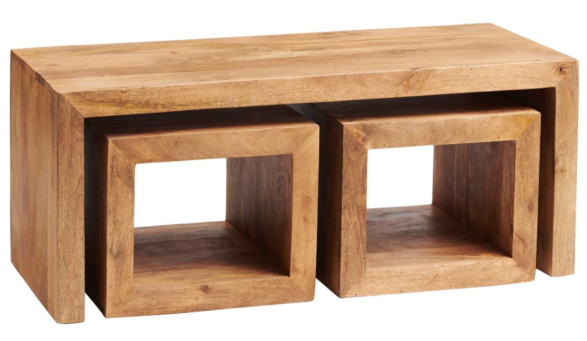 Product photograph of Dakota Light Mango Wood Cubed 3 Coffee Tables from Choice Furniture Superstore.