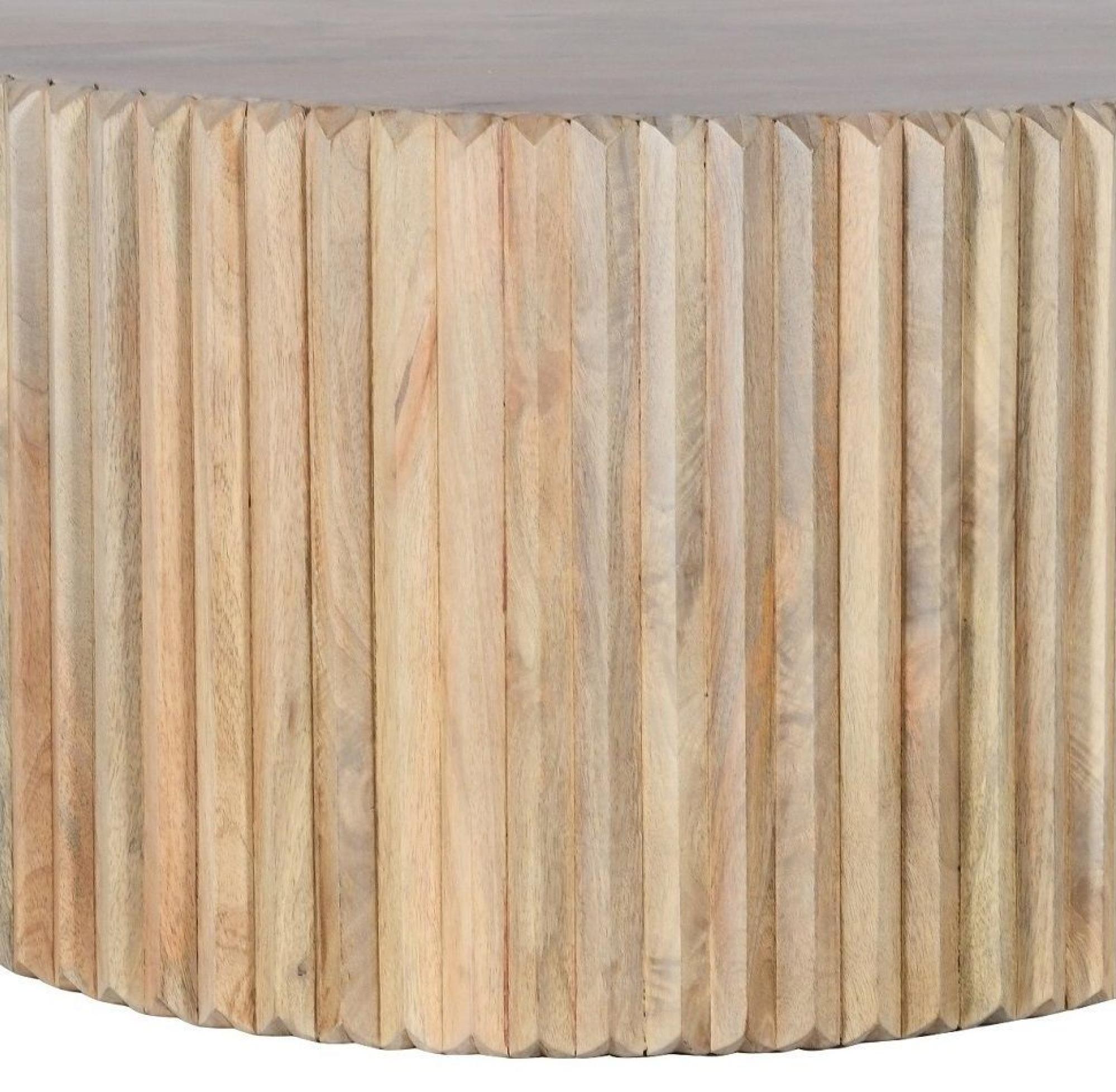 Product photograph of Ribbed Curved Mango Wood Round Coffee Table from Choice Furniture Superstore.