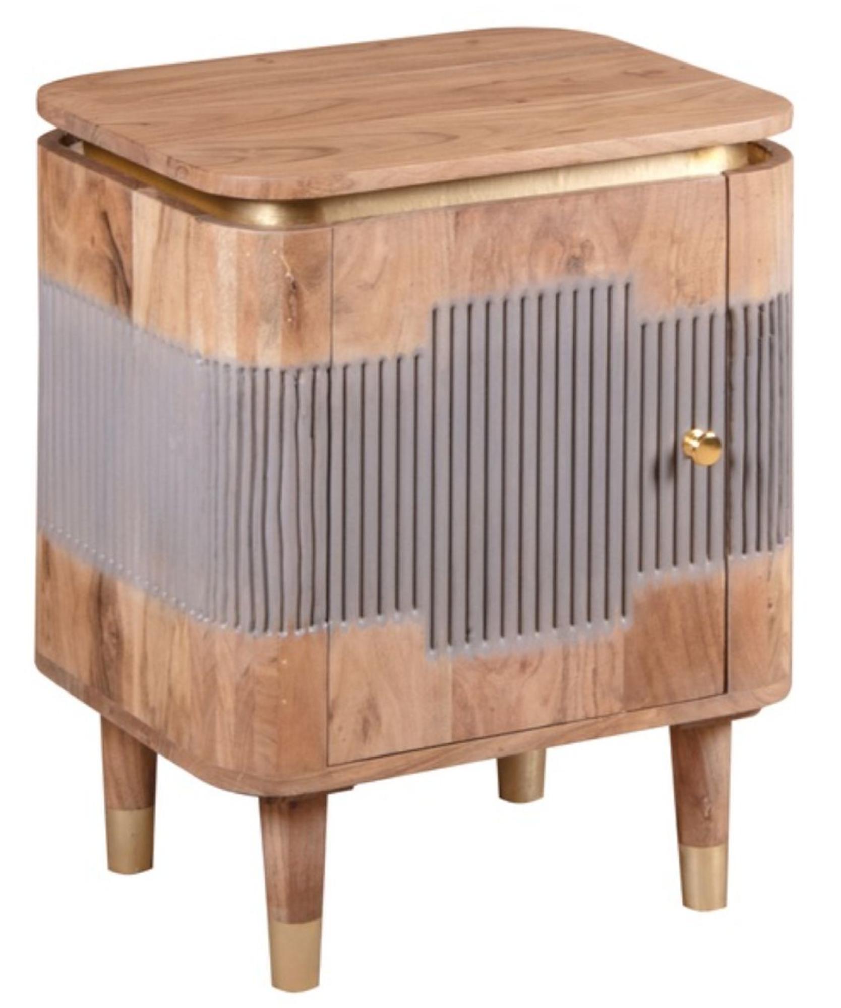 Product photograph of Wilton Acacia Ribbed With Gold Trim 1 Door Bedside Table from Choice Furniture Superstore.