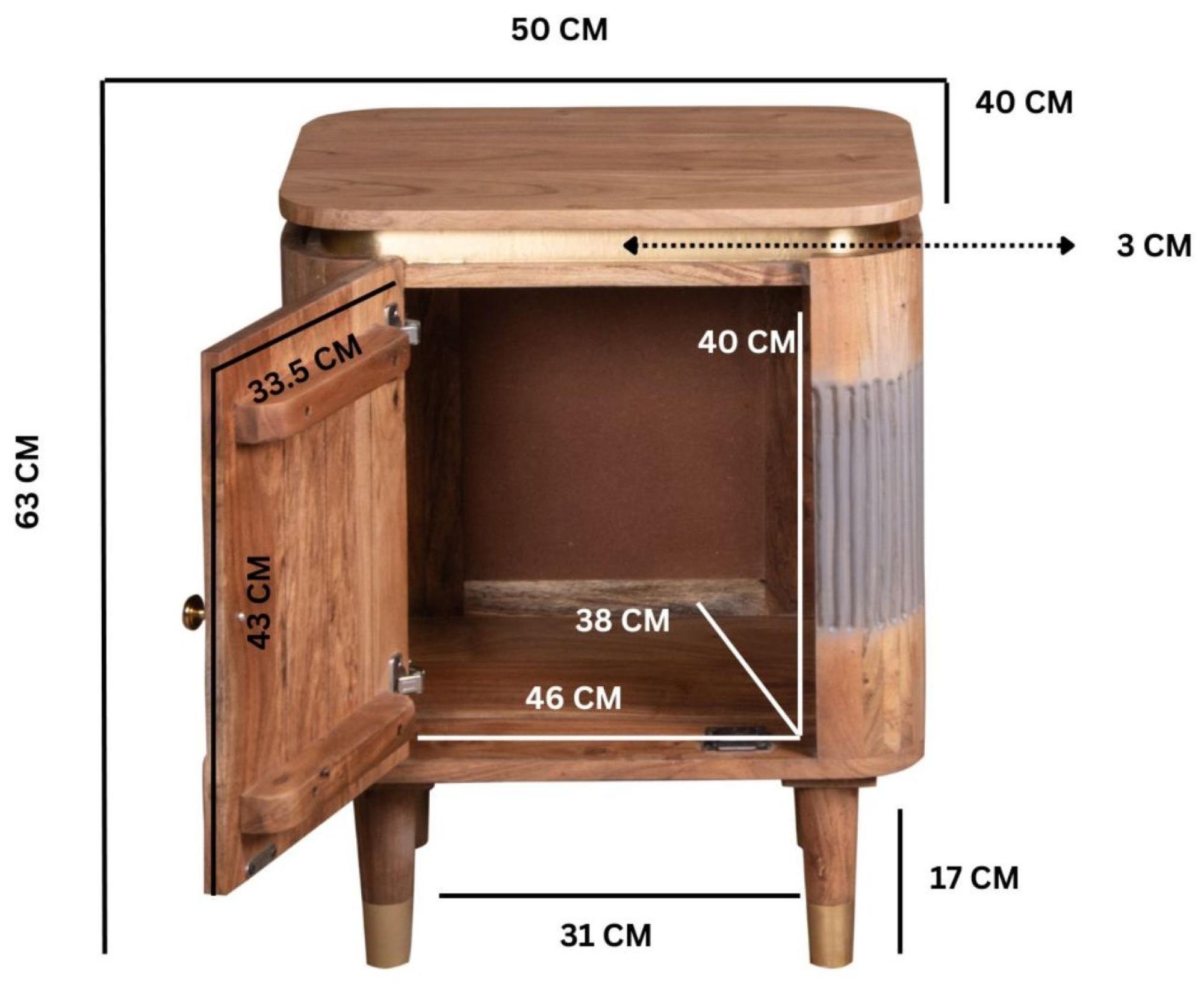 Product photograph of Wilton Acacia Ribbed With Gold Trim 1 Door Bedside Table from Choice Furniture Superstore.