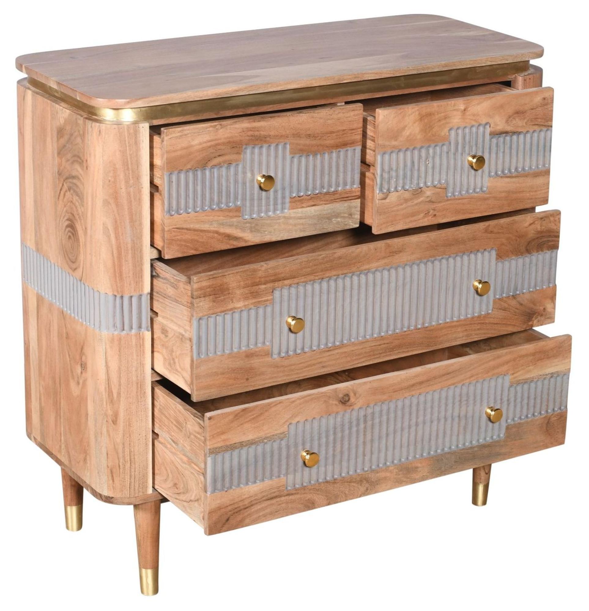 Product photograph of Wilton Acacia Ribbed With Gold Trim 4 Drawer Chest from Choice Furniture Superstore.