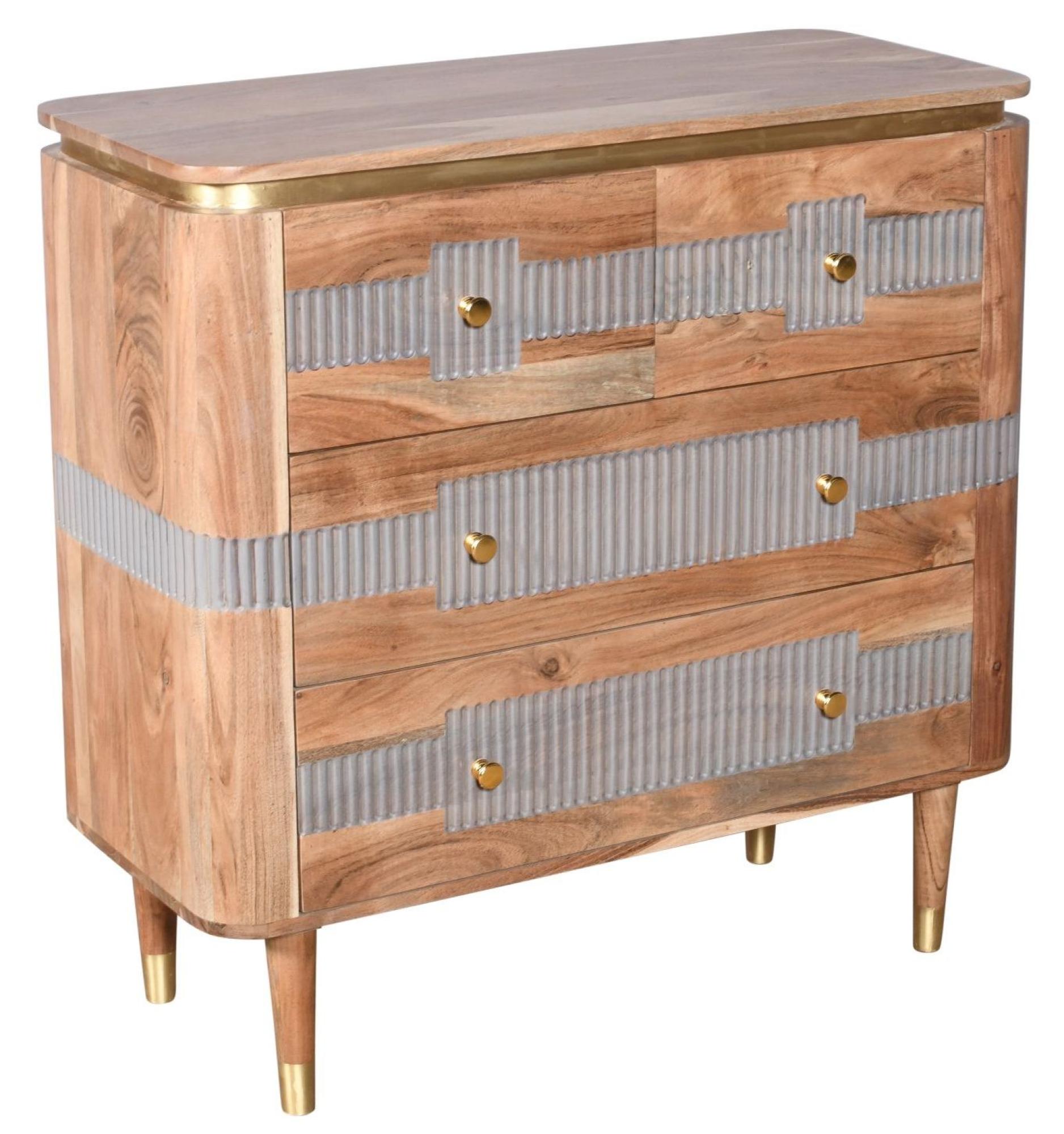 Product photograph of Wilton Acacia Ribbed With Gold Trim 4 Drawer Chest from Choice Furniture Superstore.