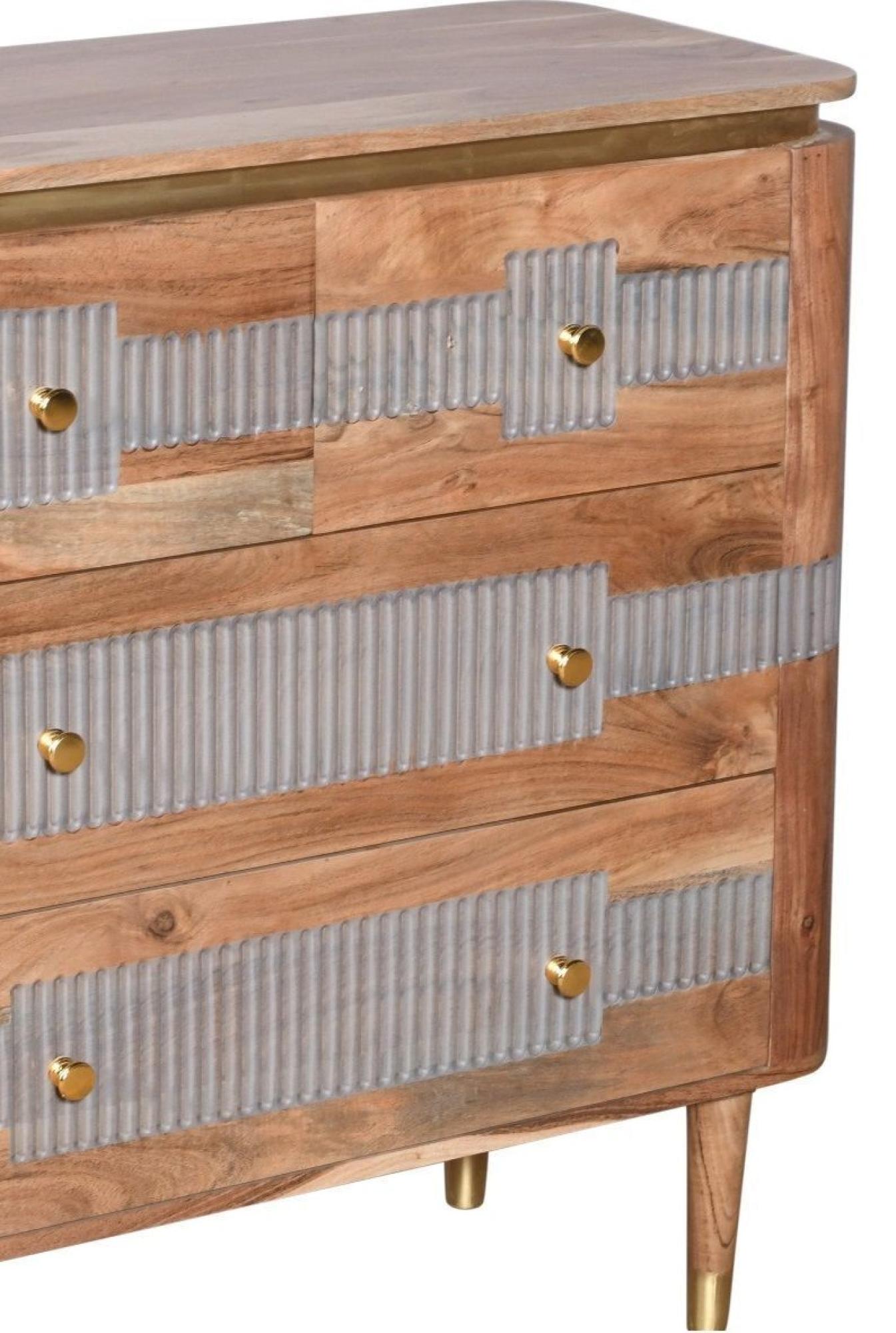 Product photograph of Wilton Acacia Ribbed With Gold Trim 4 Drawer Chest from Choice Furniture Superstore.