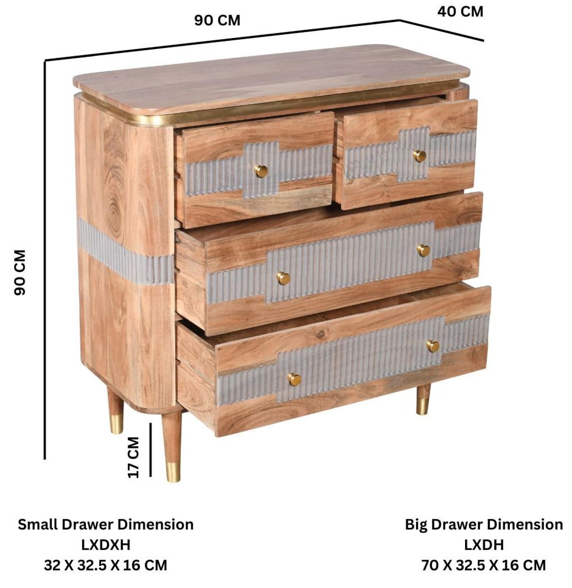 Product photograph of Wilton Acacia Ribbed With Gold Trim 4 Drawer Chest from Choice Furniture Superstore.