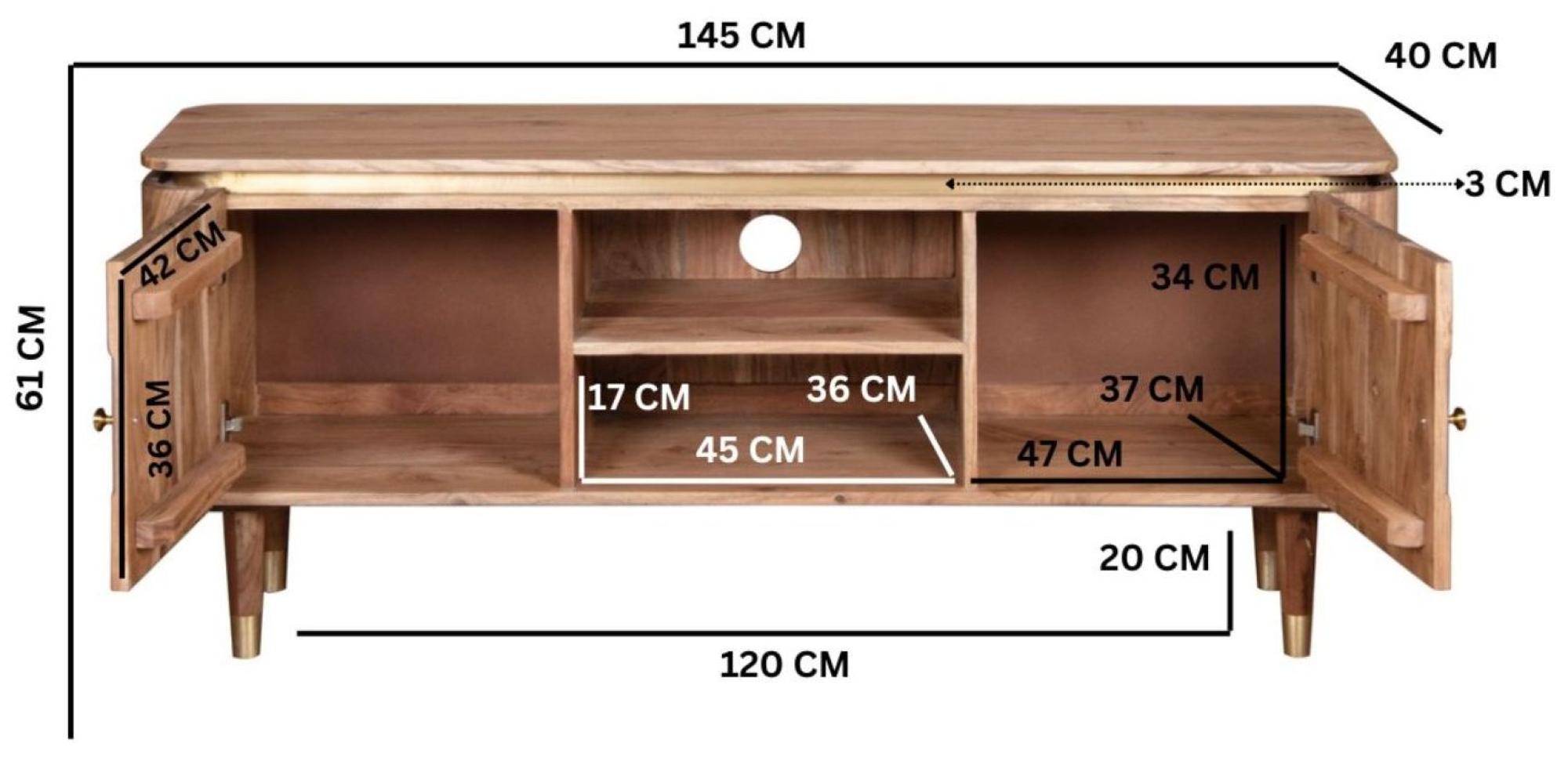 Product photograph of Wilton Acacia Ribbed With Gold Trim 145cm Tv Unit from Choice Furniture Superstore.