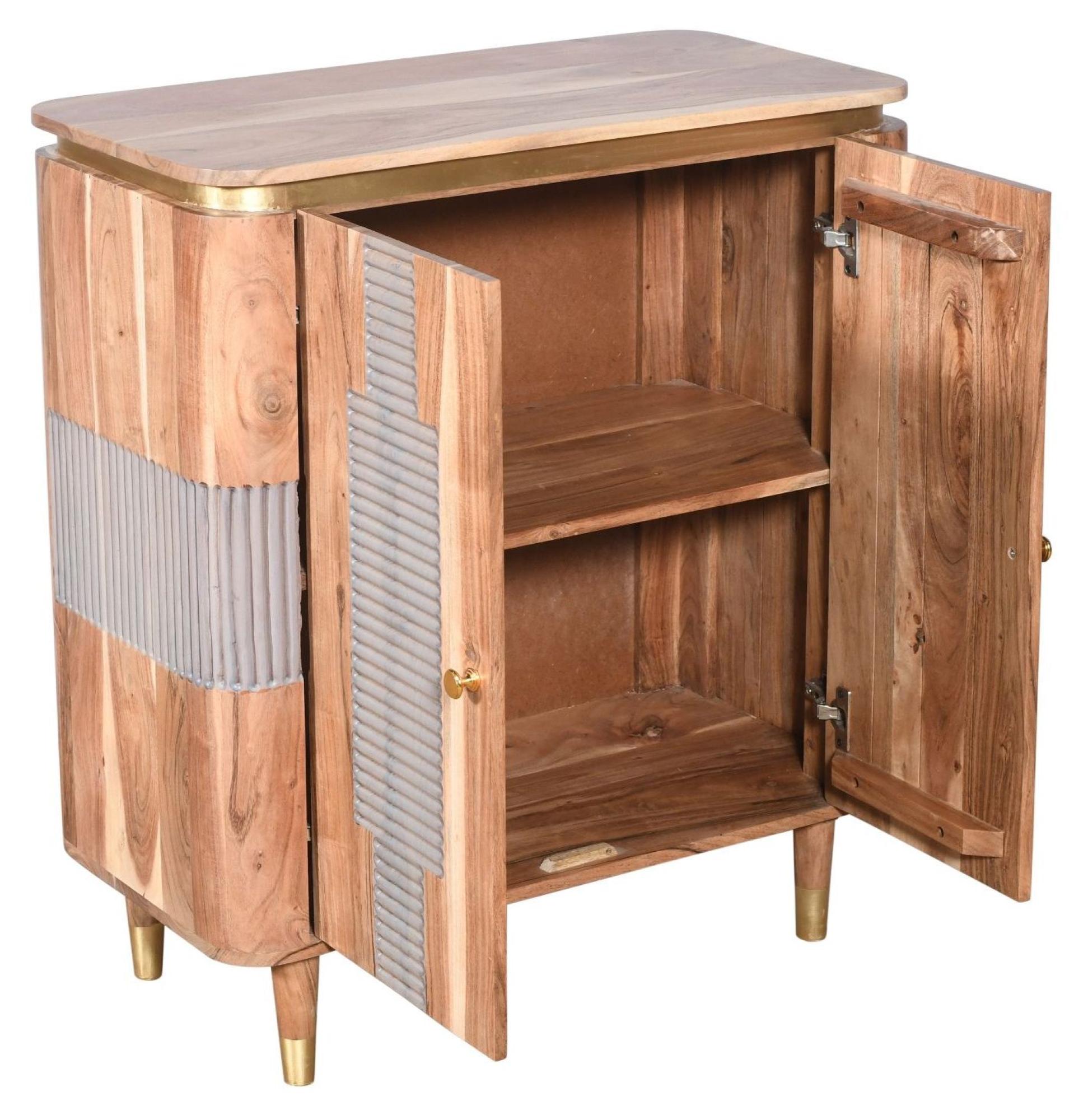 Product photograph of Wilton Acacia Ribbed With Gold Trim 2 Door Hall Cabinet from Choice Furniture Superstore.
