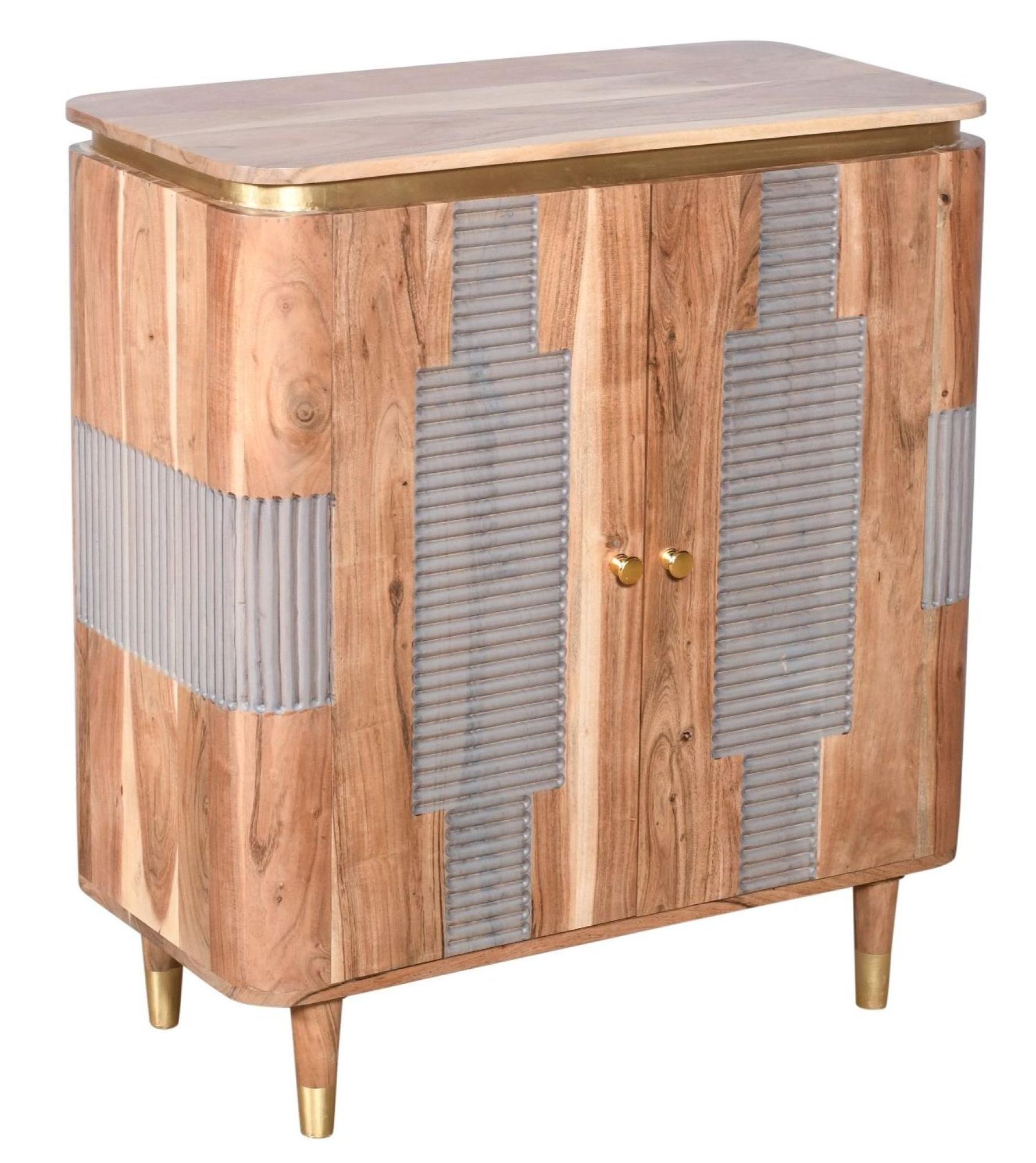 Product photograph of Wilton Acacia Ribbed With Gold Trim 2 Door Hall Cabinet from Choice Furniture Superstore.