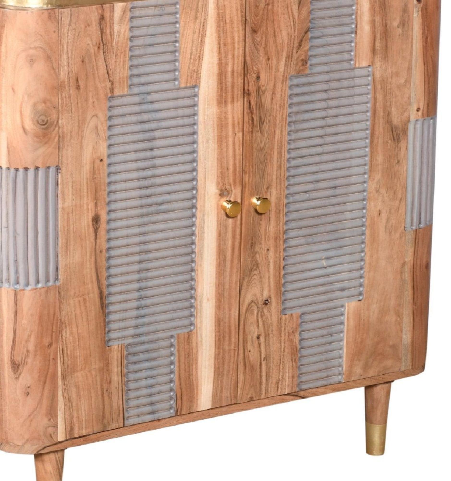 Product photograph of Wilton Acacia Ribbed With Gold Trim 2 Door Hall Cabinet from Choice Furniture Superstore.