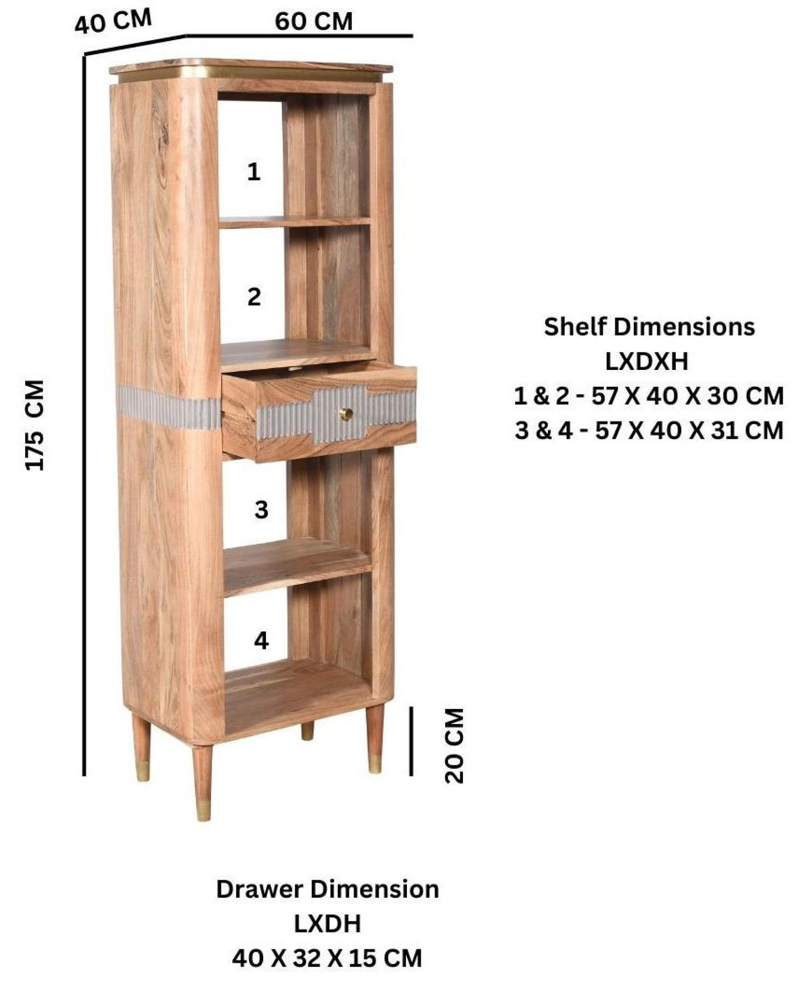 Product photograph of Wilton Acacia Ribbed With Gold Trim Slim Open Bookcase from Choice Furniture Superstore.