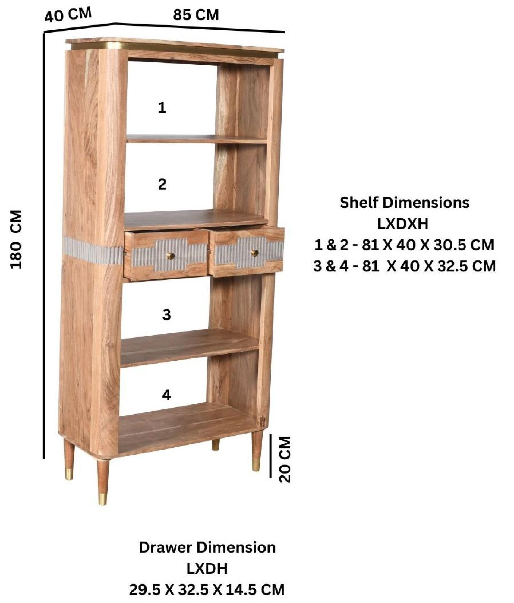 Product photograph of Wilton Acacia Ribbed With Gold Trim Large Open Bookcase from Choice Furniture Superstore.