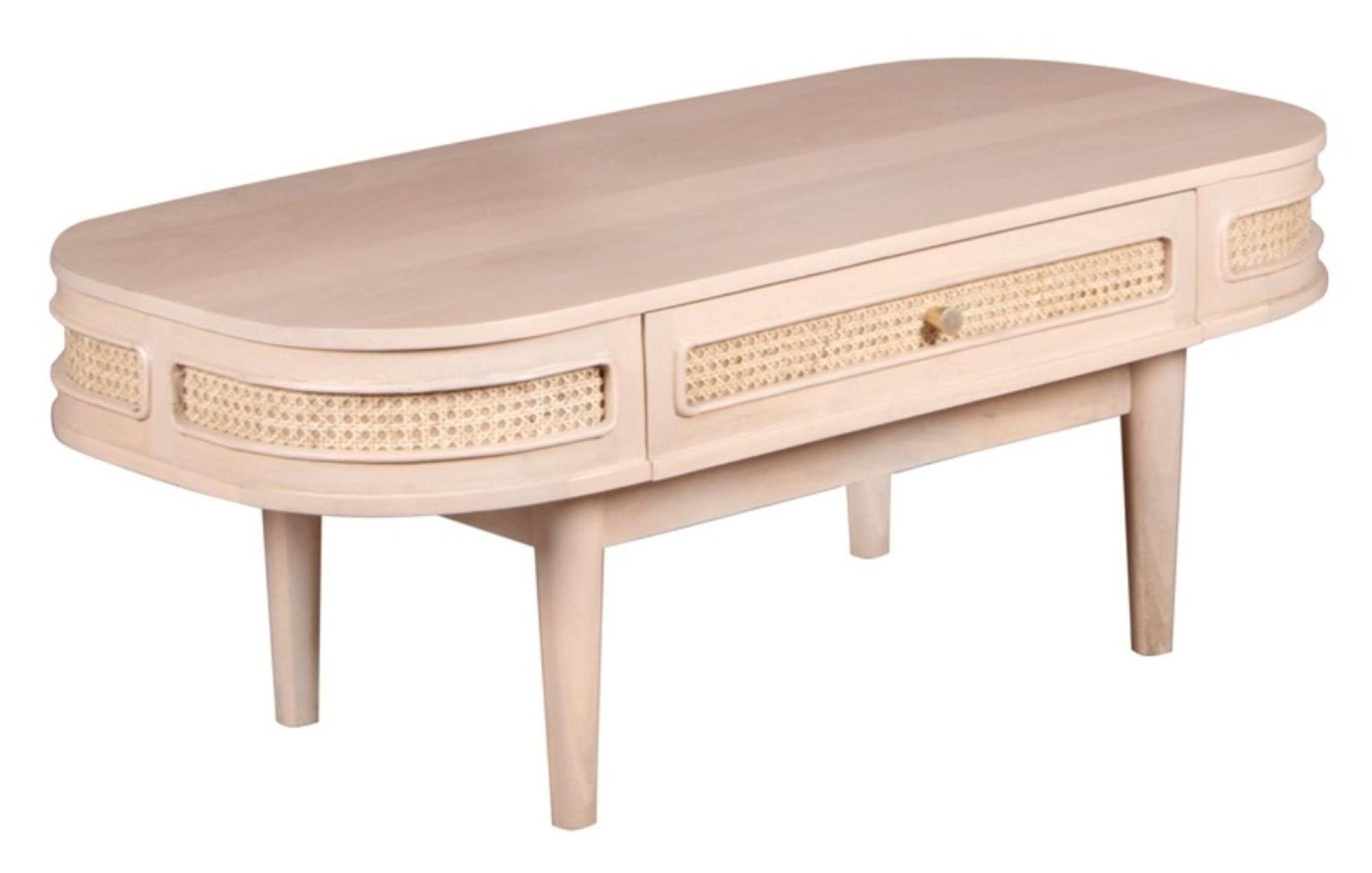 Product photograph of Curved Natural Rattan And Mango Wood Storage Coffee Table from Choice Furniture Superstore.