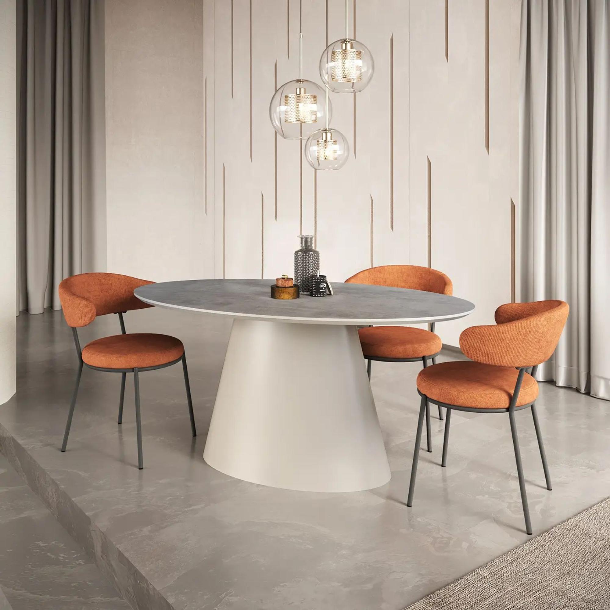 Product photograph of Simoni Grey Concrete Effect Top 6 Seater Oval Dining Table With Cone Base from Choice Furniture Superstore.