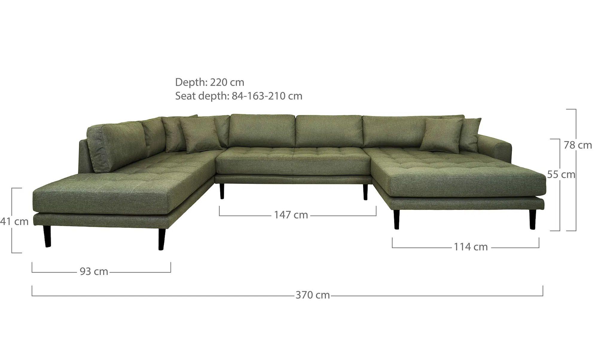 Product photograph of Datto Olive Green Fabric Right Hand Facing U-sofa Open End With Black Legs from Choice Furniture Superstore.
