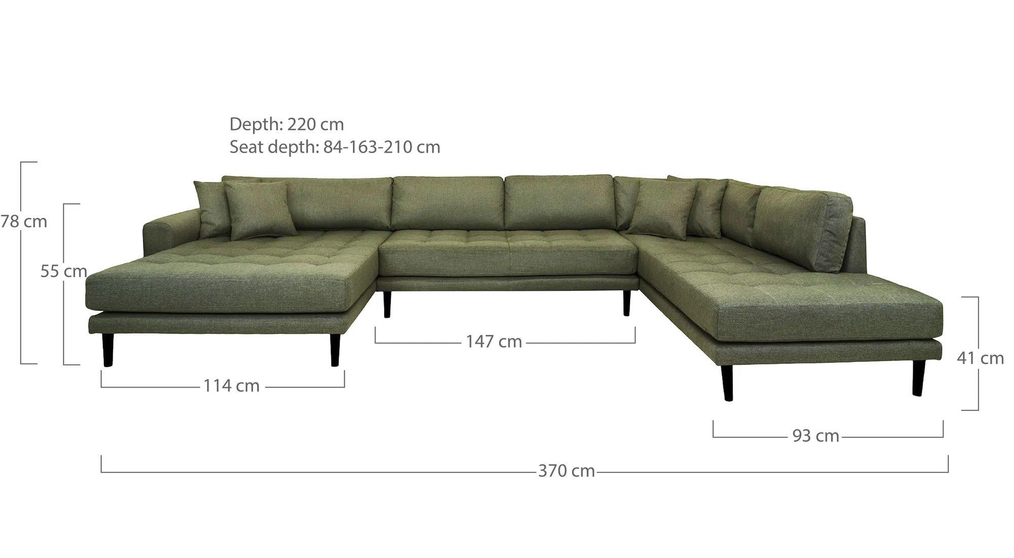 Product photograph of Datto Olive Green Fabric Left Hand Facing U-sofa Open End With Black Legs from Choice Furniture Superstore.