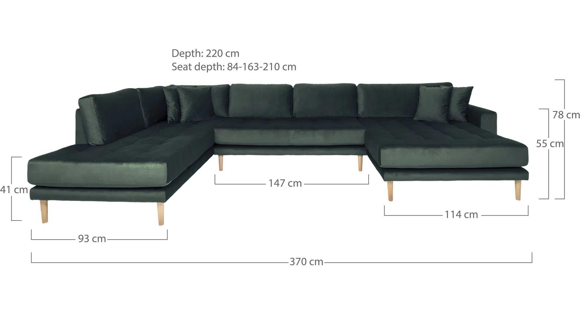 Product photograph of Datto Dark Green Velvet Fabric Right Hand Facing U-sofa Open End With Natural Legs from Choice Furniture Superstore.
