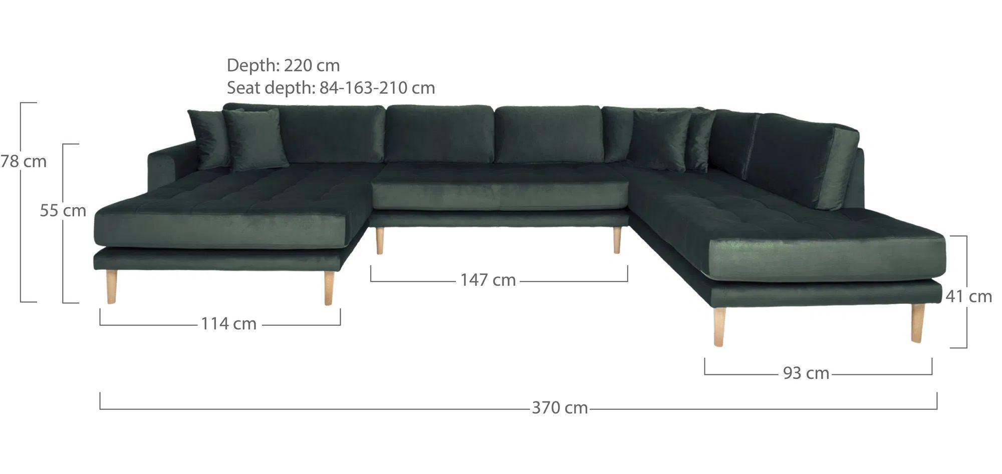 Product photograph of Datto Dark Green Velvet Fabric Left Hand Facing U-sofa Open End With Natural Legs from Choice Furniture Superstore.
