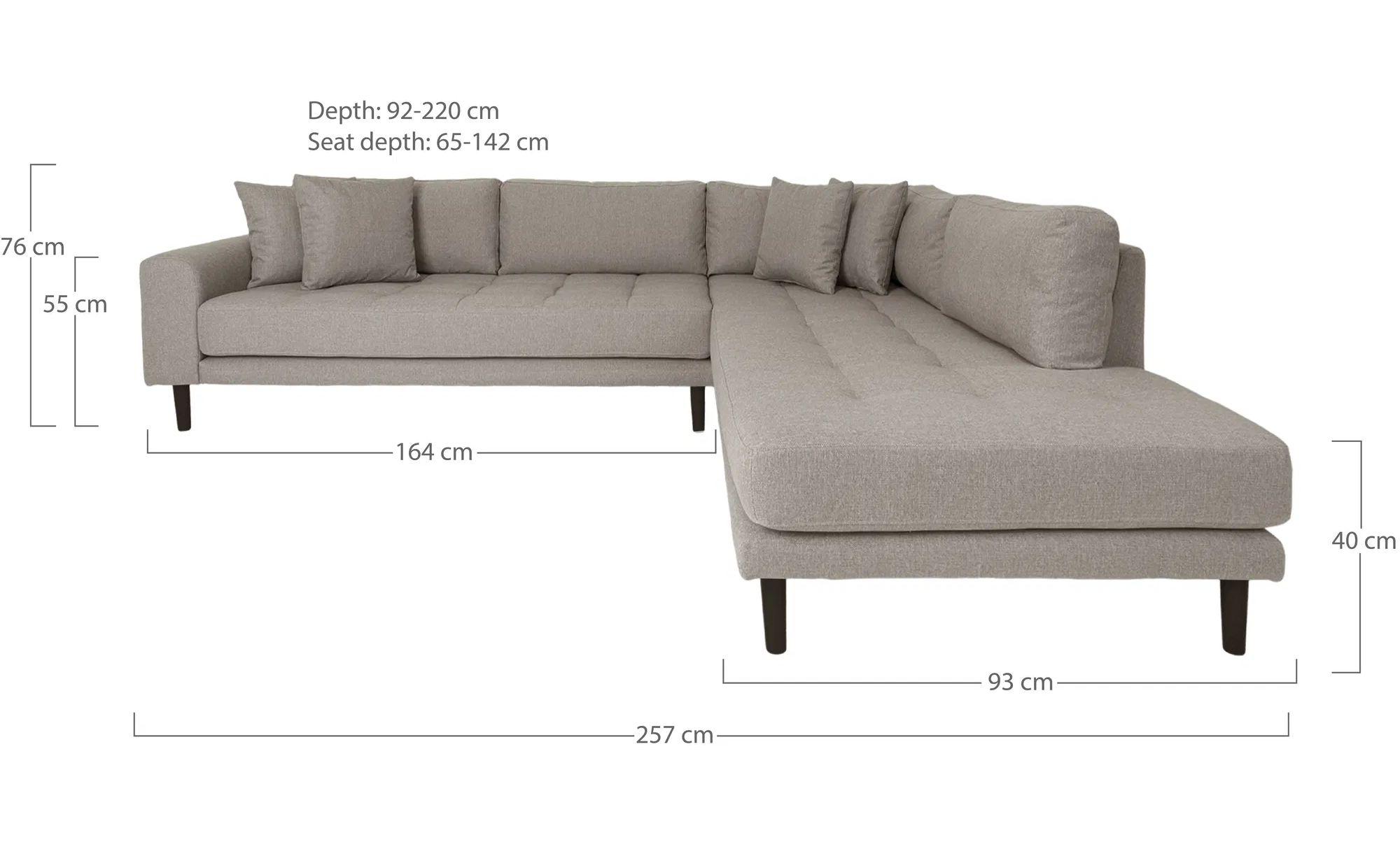 Product photograph of Datto Stone Fabric Right Hand Facing Corner Sofa Open End With Black Legs from Choice Furniture Superstore.